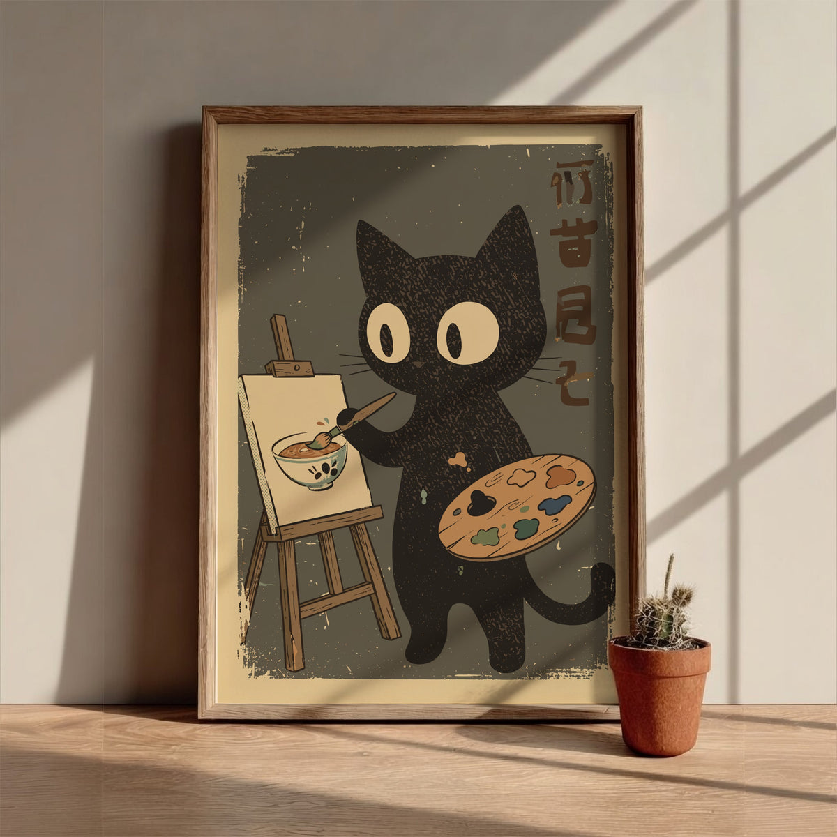 Black Cat Painting Poster – Funny Retro Japanese Artist Art Print
