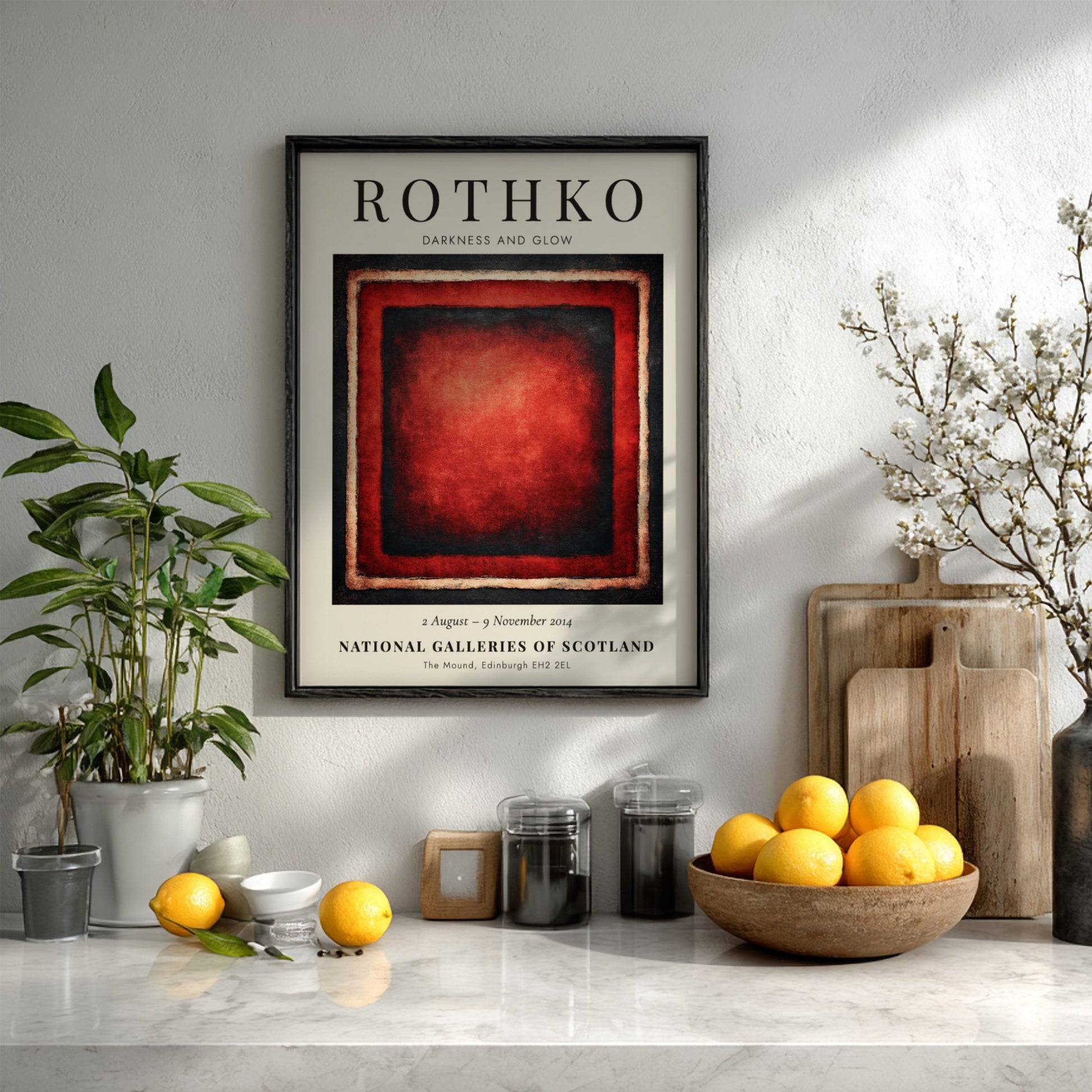 Wall art poster featuring Mark Rothko Darkness and Glow abstract red and black painting