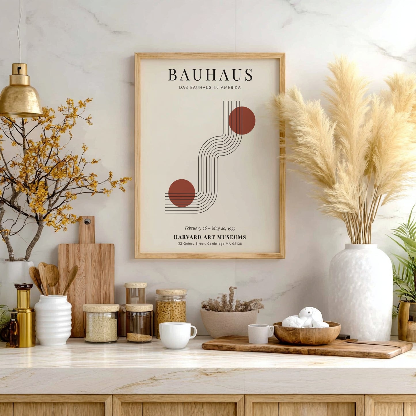Bauhaus poster featuring geometric shapes and warm colors, modern art design
