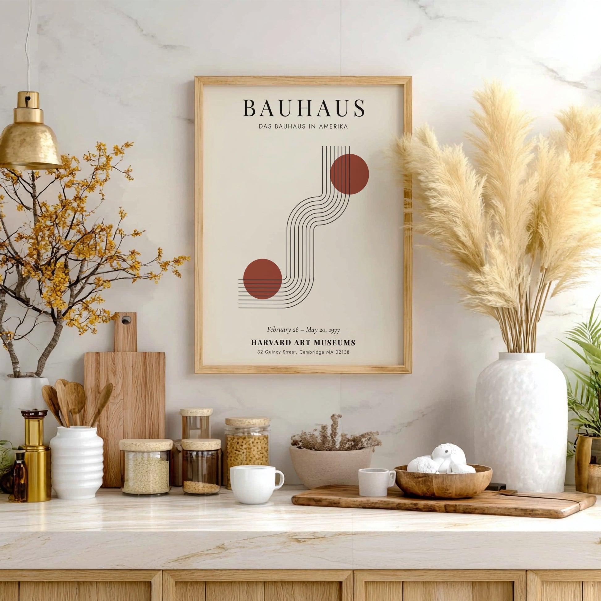 Bauhaus poster featuring geometric shapes and warm colors, modern art design