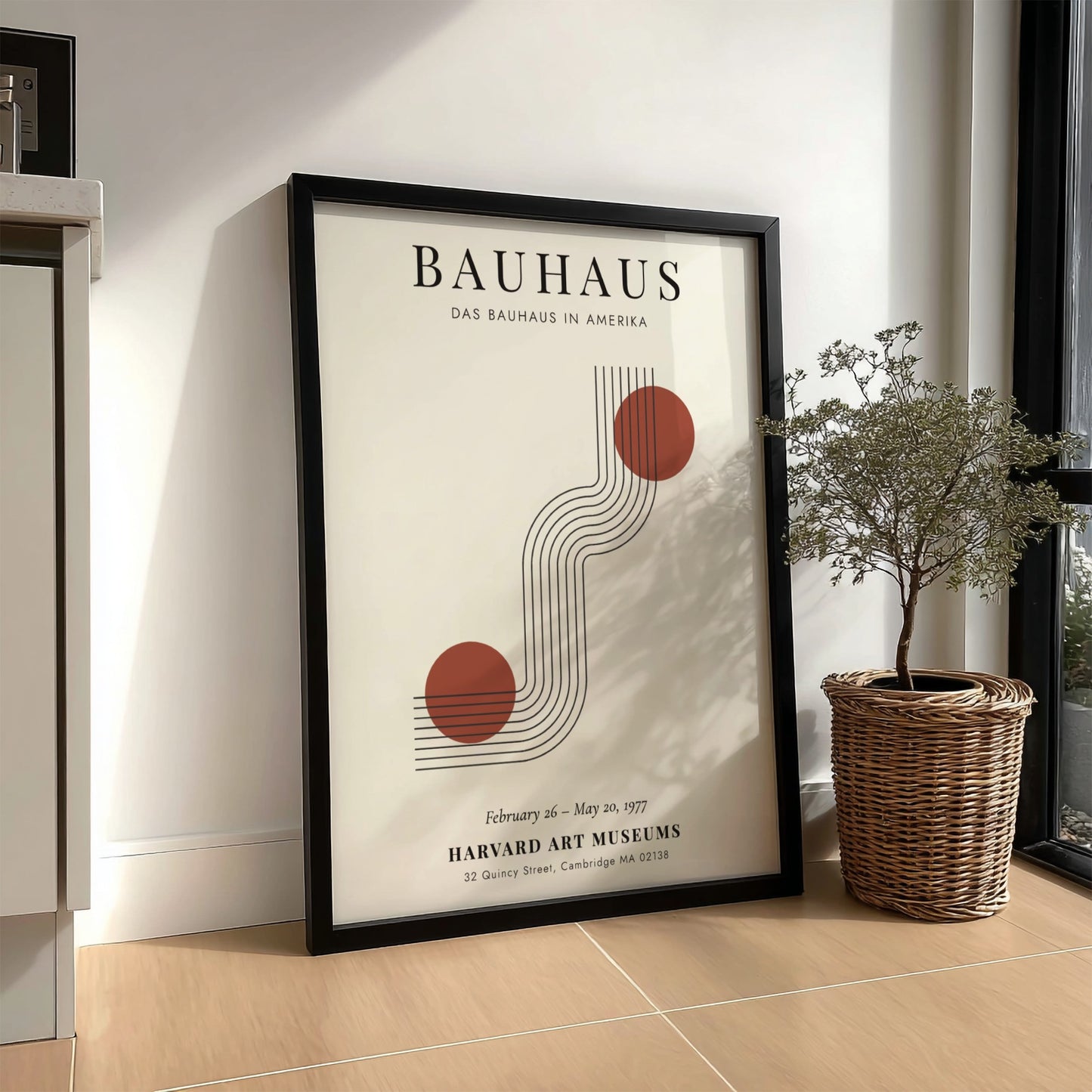 Bauhaus poster featuring geometric shapes and warm colors, modern art design