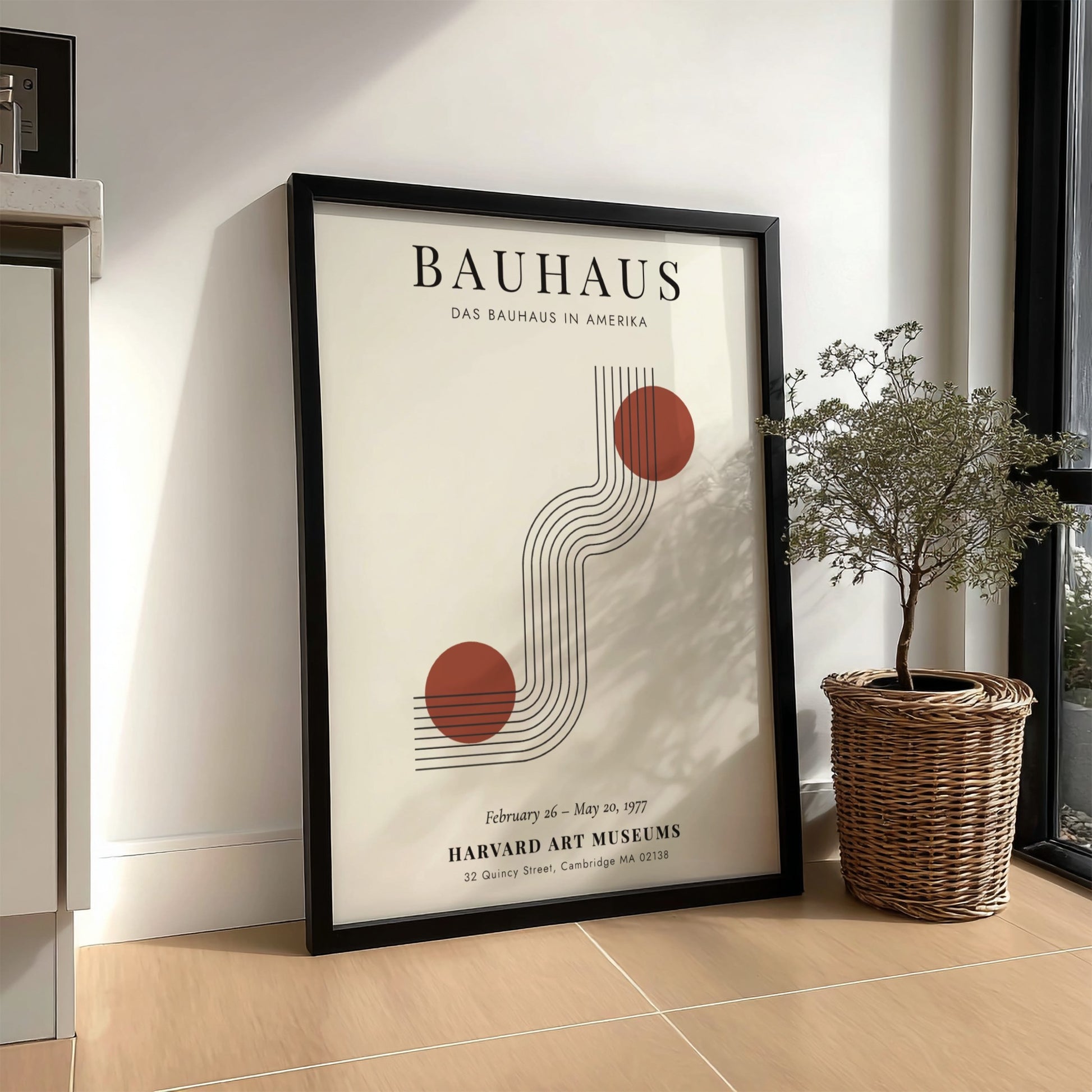 Bauhaus poster featuring geometric shapes and warm colors, modern art design