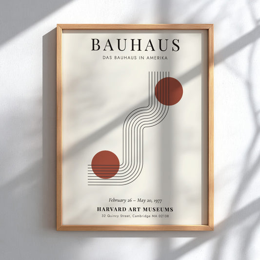 Bauhaus poster featuring geometric shapes and warm colors, modern art design
