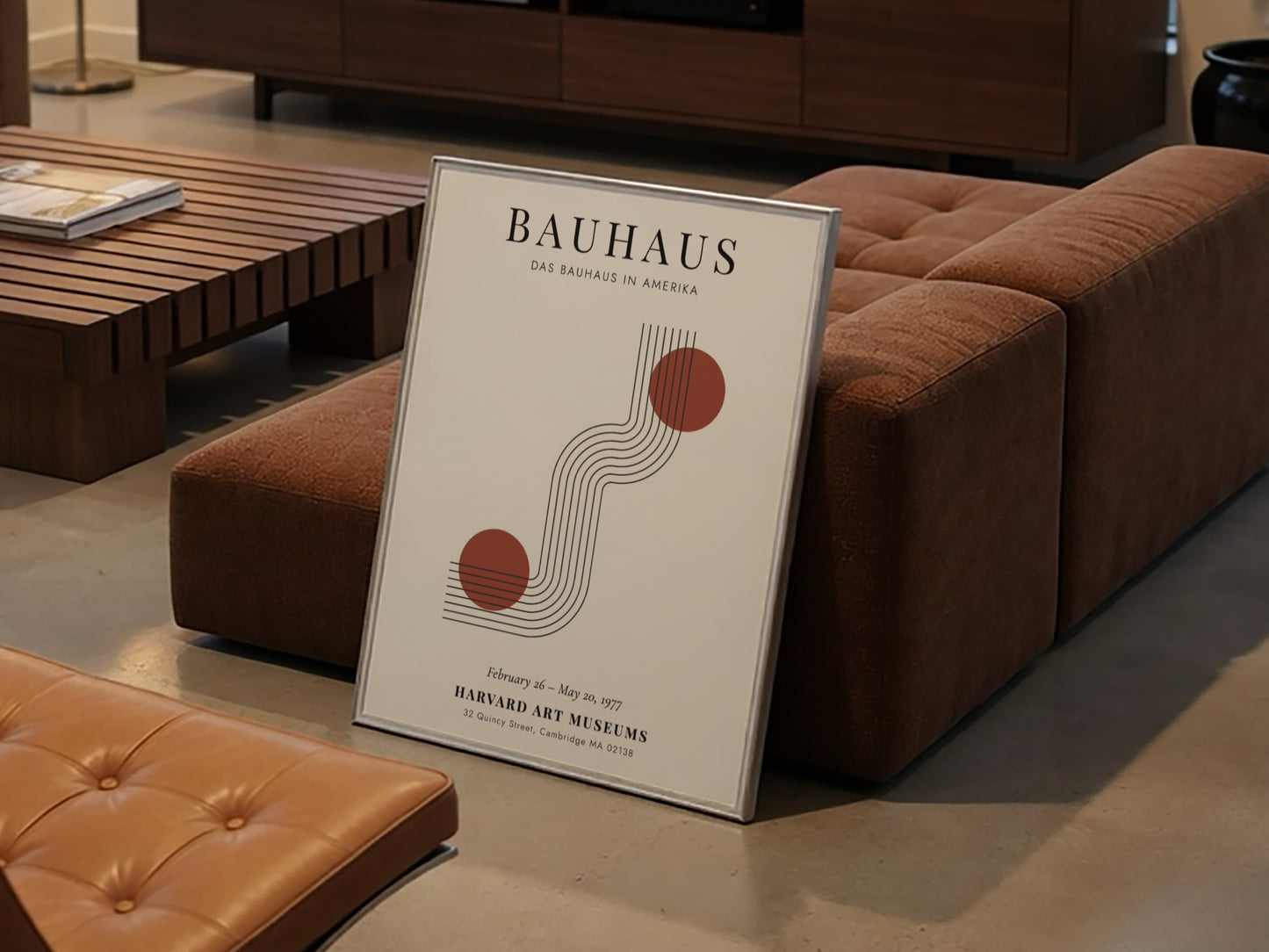 Bauhaus poster featuring geometric shapes and warm colors, modern art design