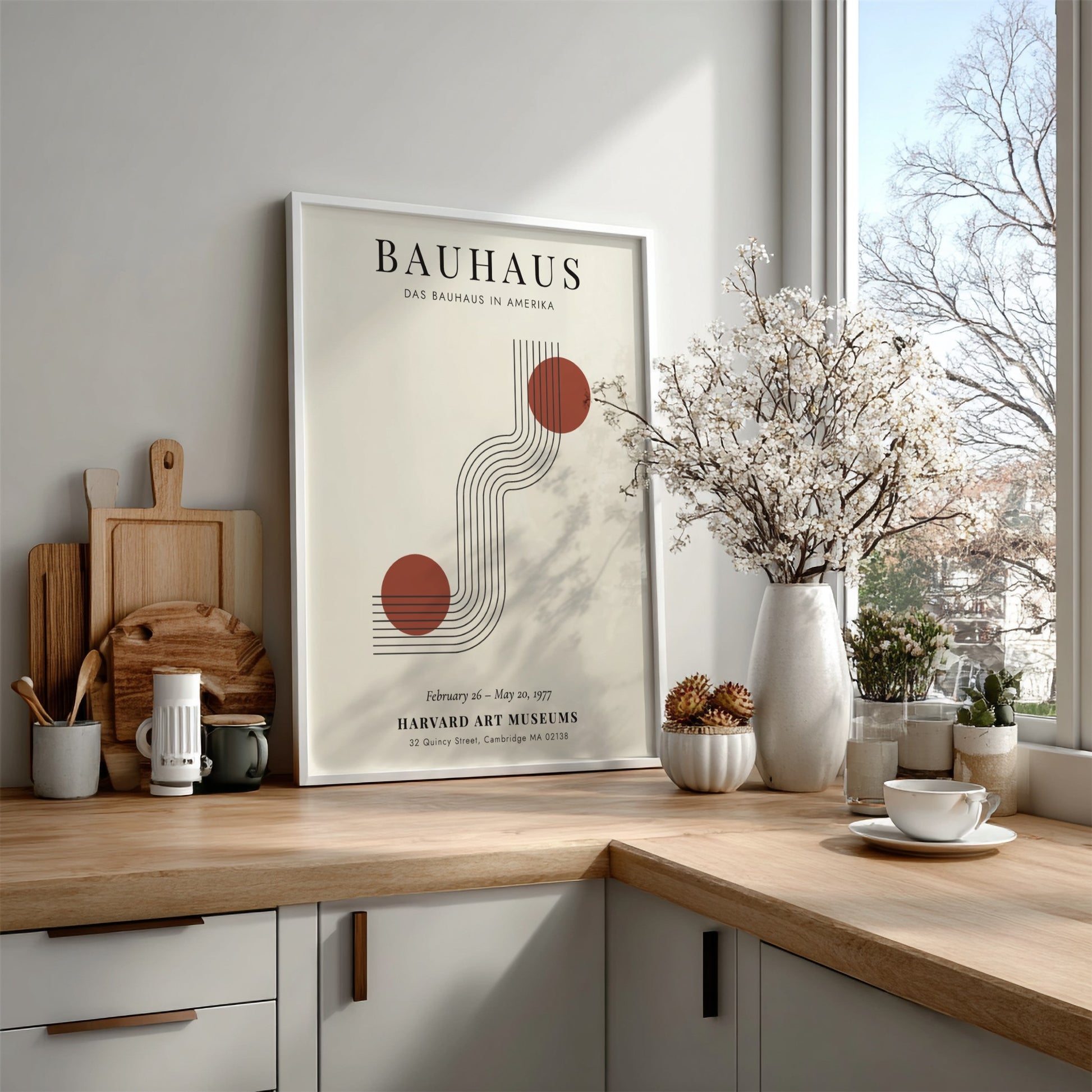 Bauhaus poster featuring geometric shapes and warm colors, modern art design