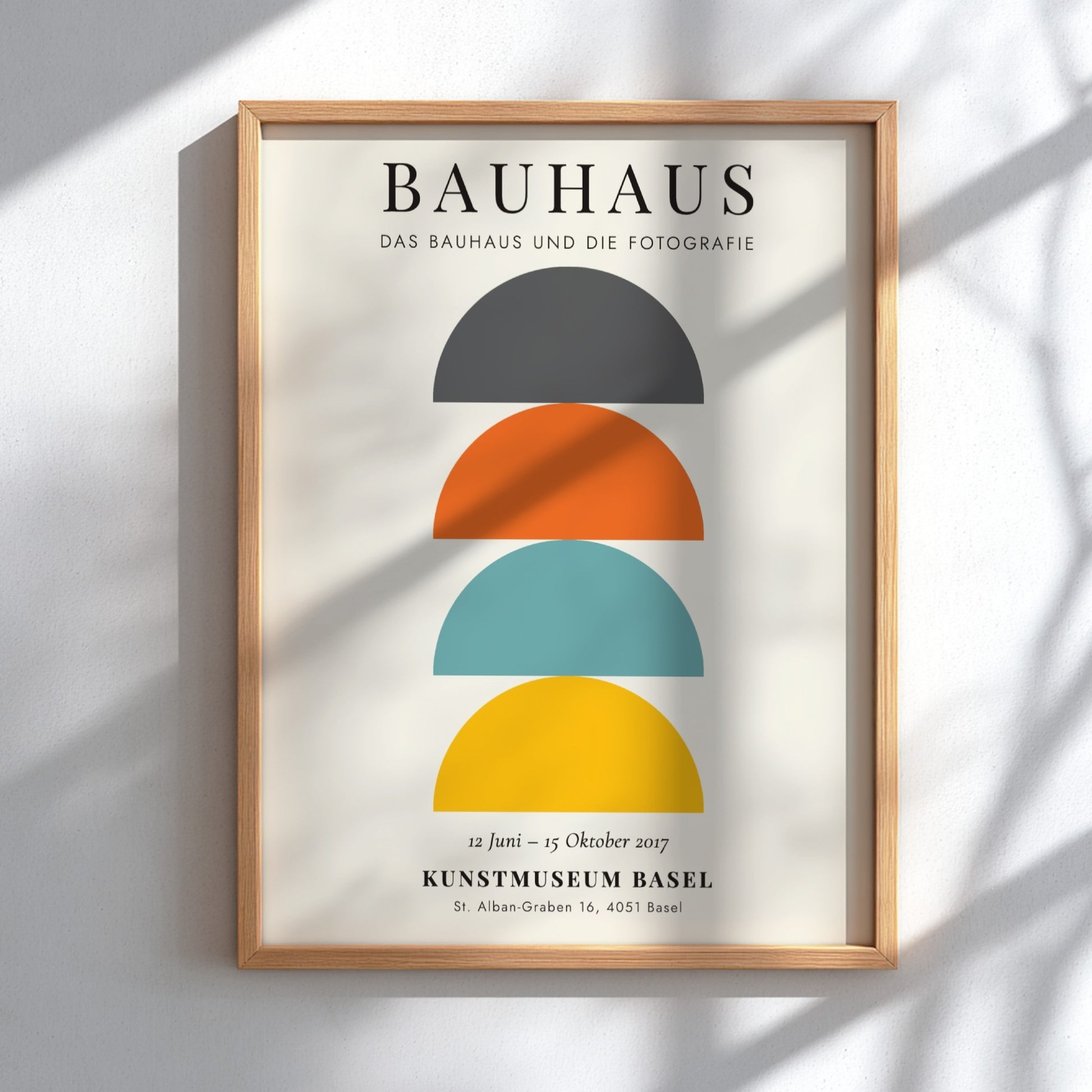 Bauhaus poster featuring geometric shapes in vibrant colors, modern design style