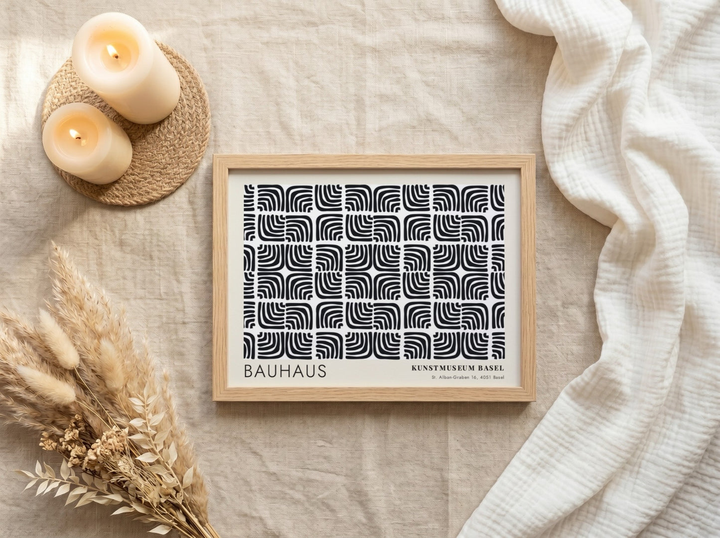 Wall art poster featuring a black and cream Bauhaus pattern from Kunstmuseum Basel