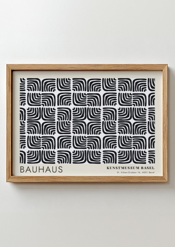 Wall art poster featuring a black and cream Bauhaus pattern from Kunstmuseum Basel