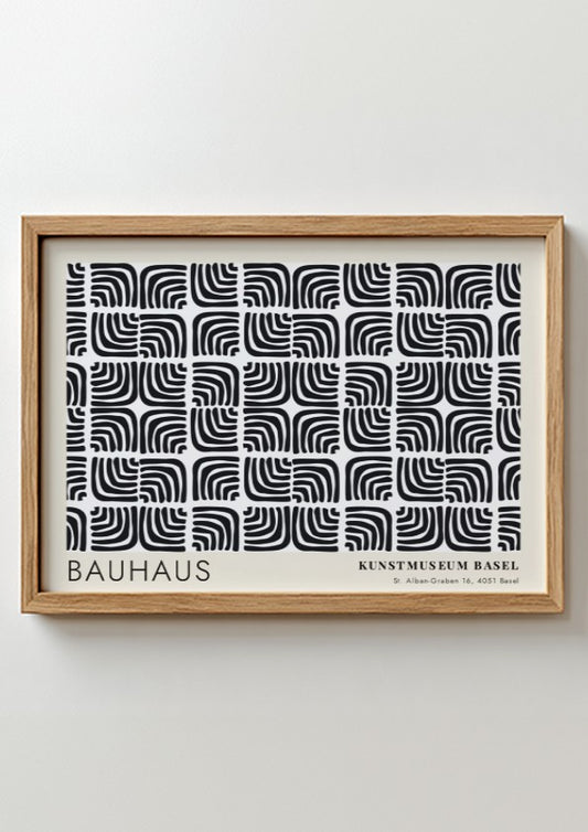 Wall art poster featuring a black and cream Bauhaus pattern from Kunstmuseum Basel
