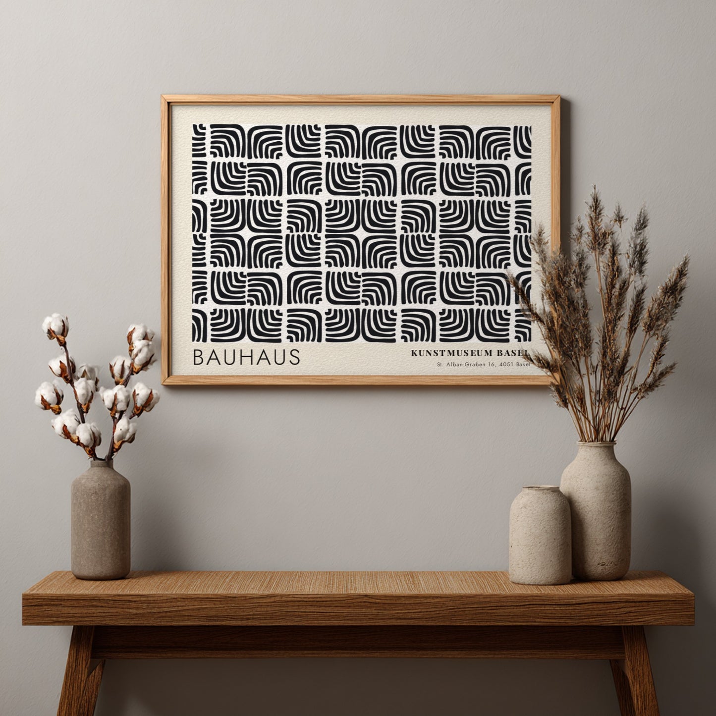 Wall art poster featuring a black and cream Bauhaus pattern from Kunstmuseum Basel