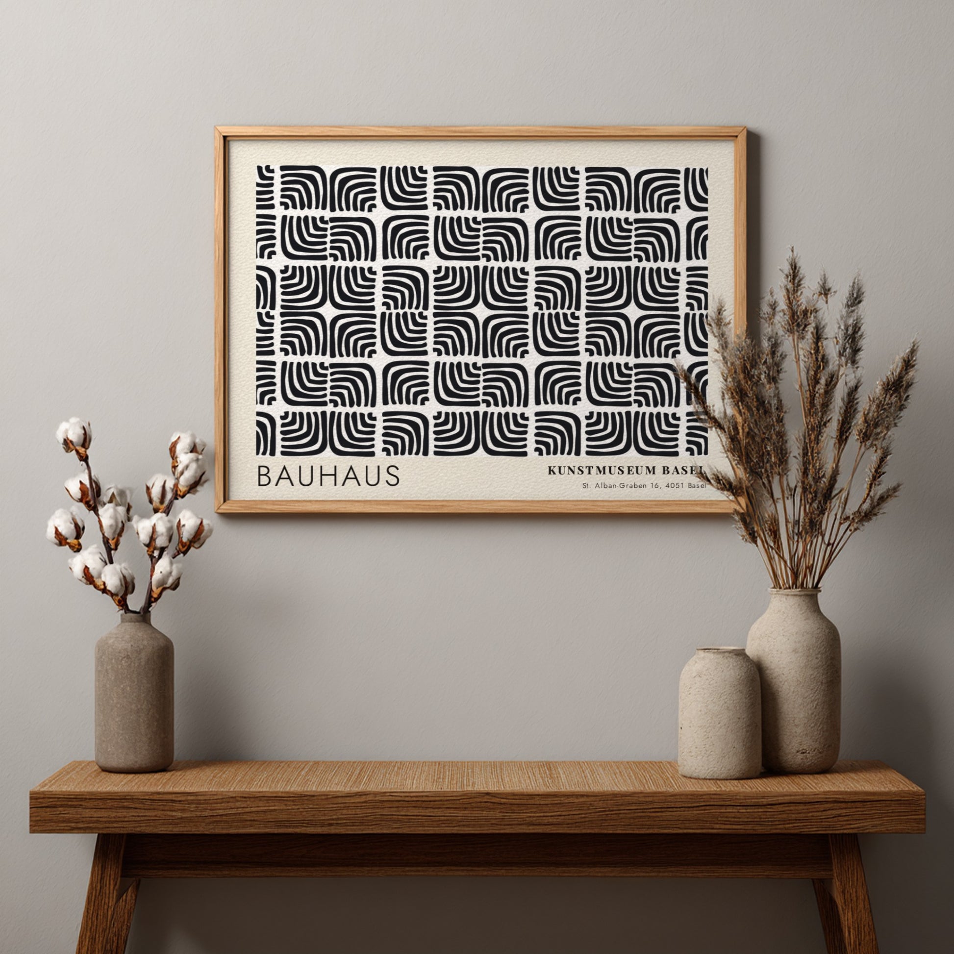Wall art poster featuring a black and cream Bauhaus pattern from Kunstmuseum Basel