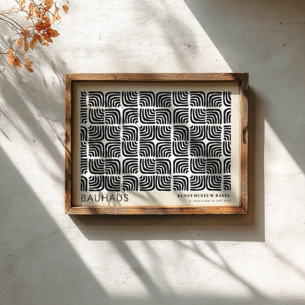 Wall art poster featuring a black and cream Bauhaus pattern from Kunstmuseum Basel