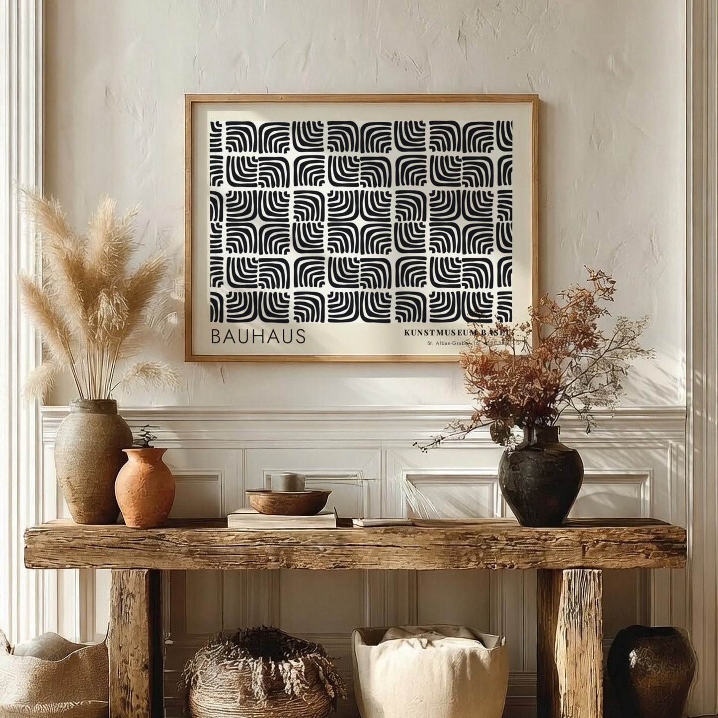 Wall art poster featuring a black and cream Bauhaus pattern from Kunstmuseum Basel
