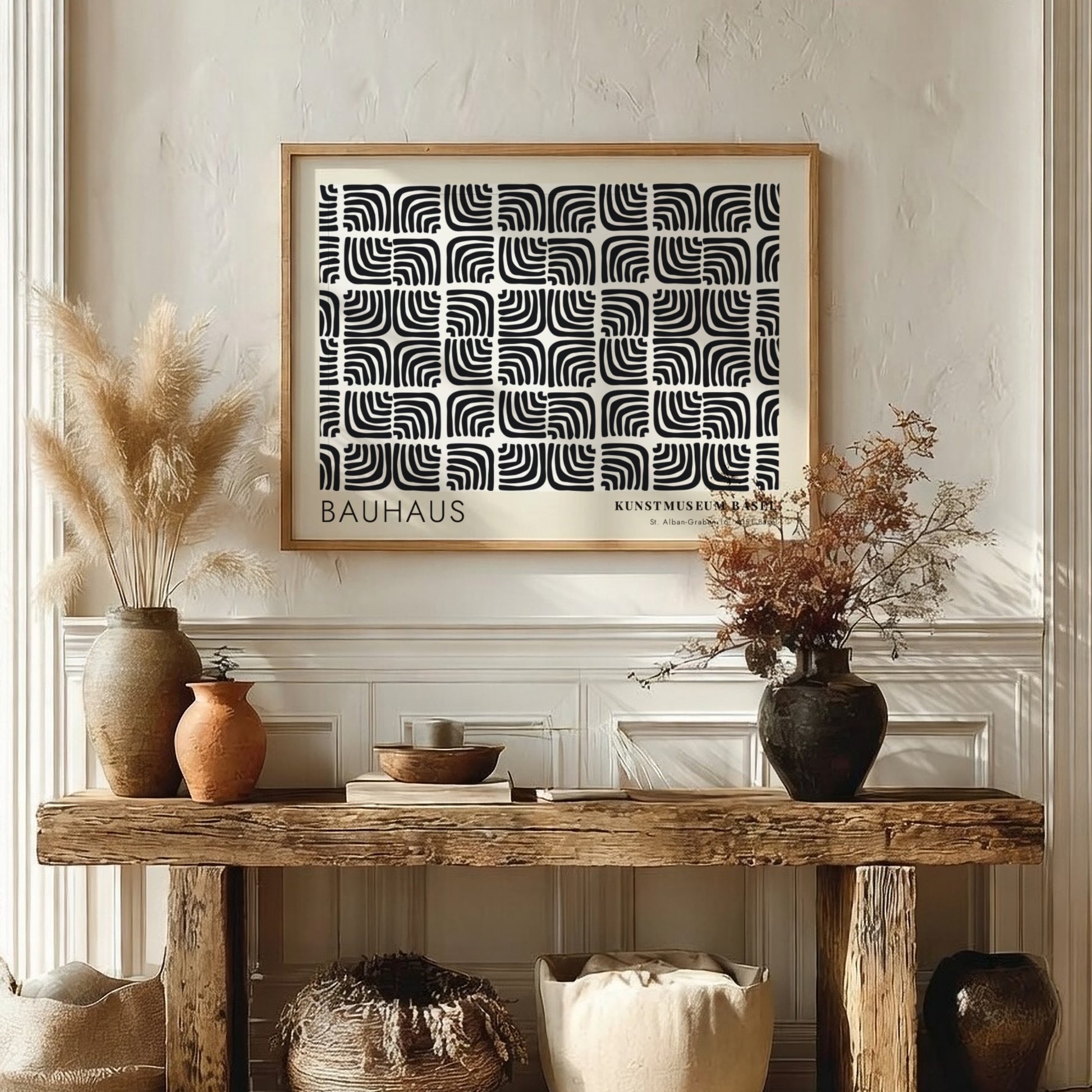 Wall art poster featuring a black and cream Bauhaus pattern from Kunstmuseum Basel