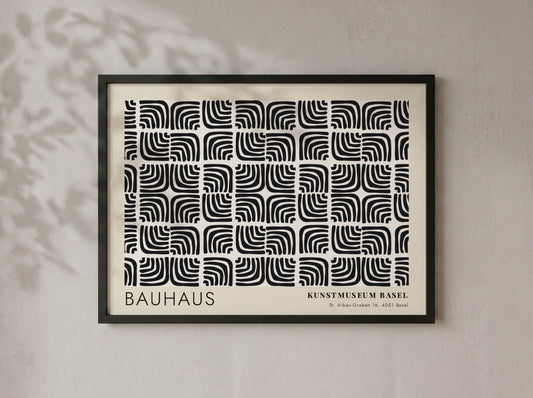 Wall art poster featuring a black and cream Bauhaus pattern from Kunstmuseum Basel