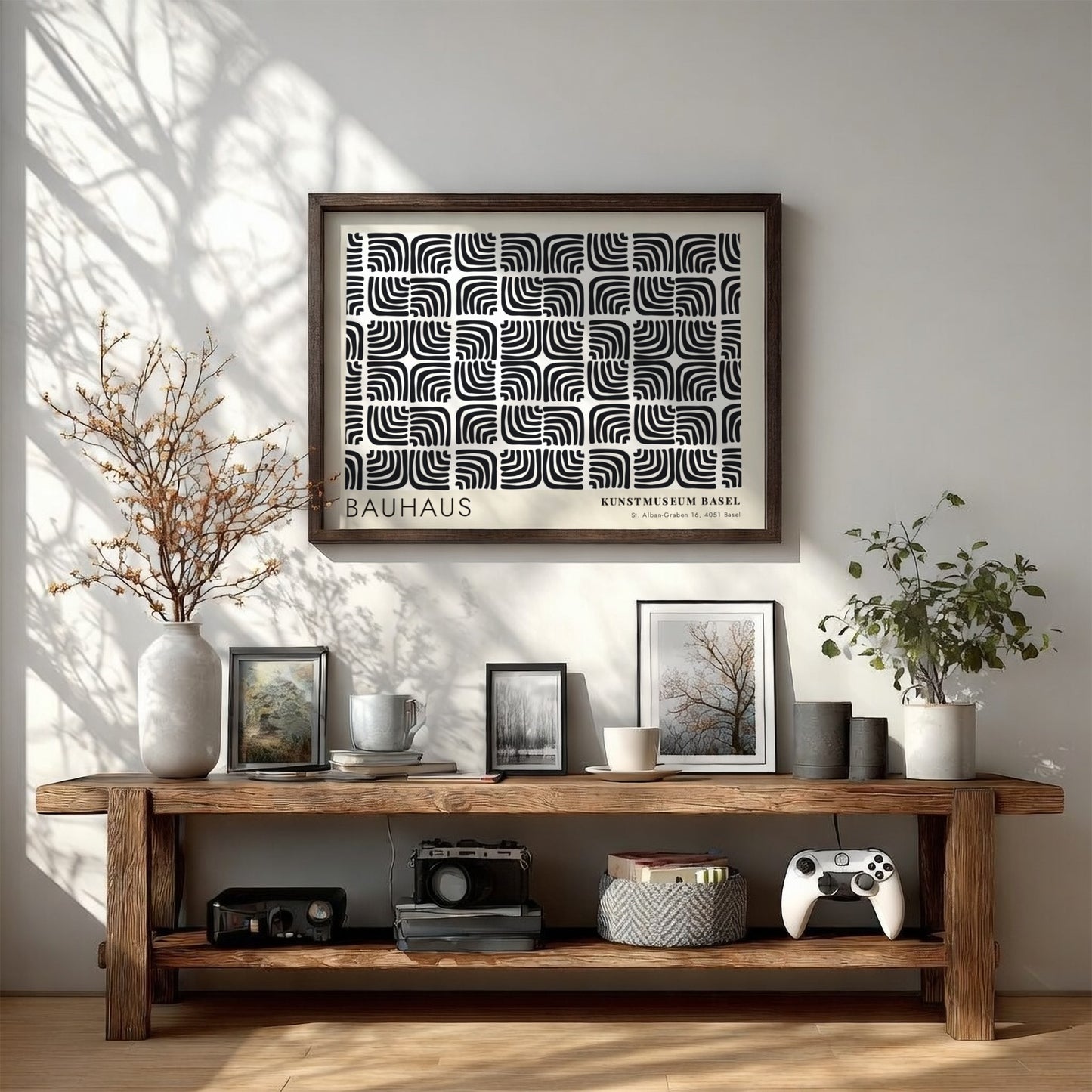 Wall art poster featuring a black and cream Bauhaus pattern from Kunstmuseum Basel