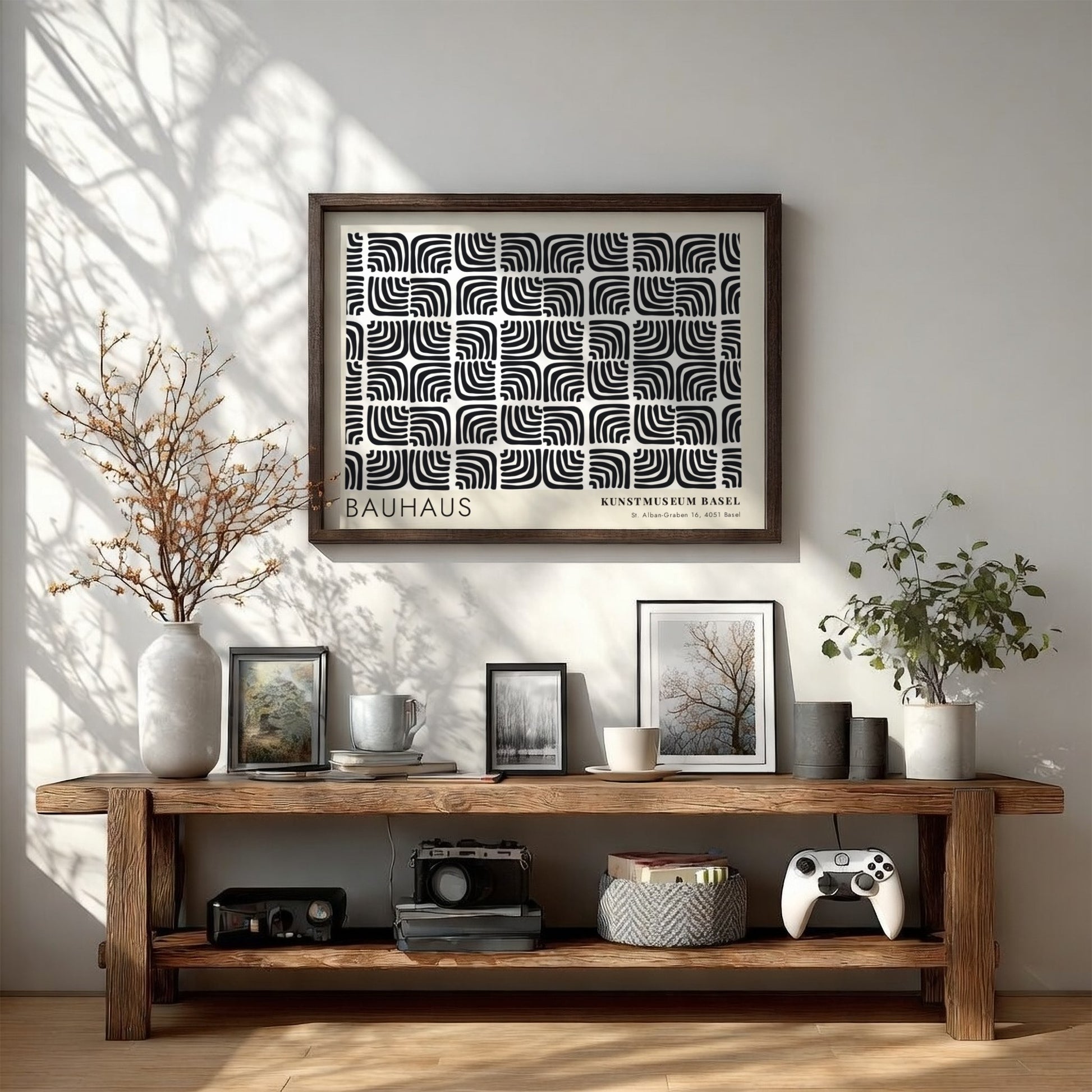 Wall art poster featuring a black and cream Bauhaus pattern from Kunstmuseum Basel
