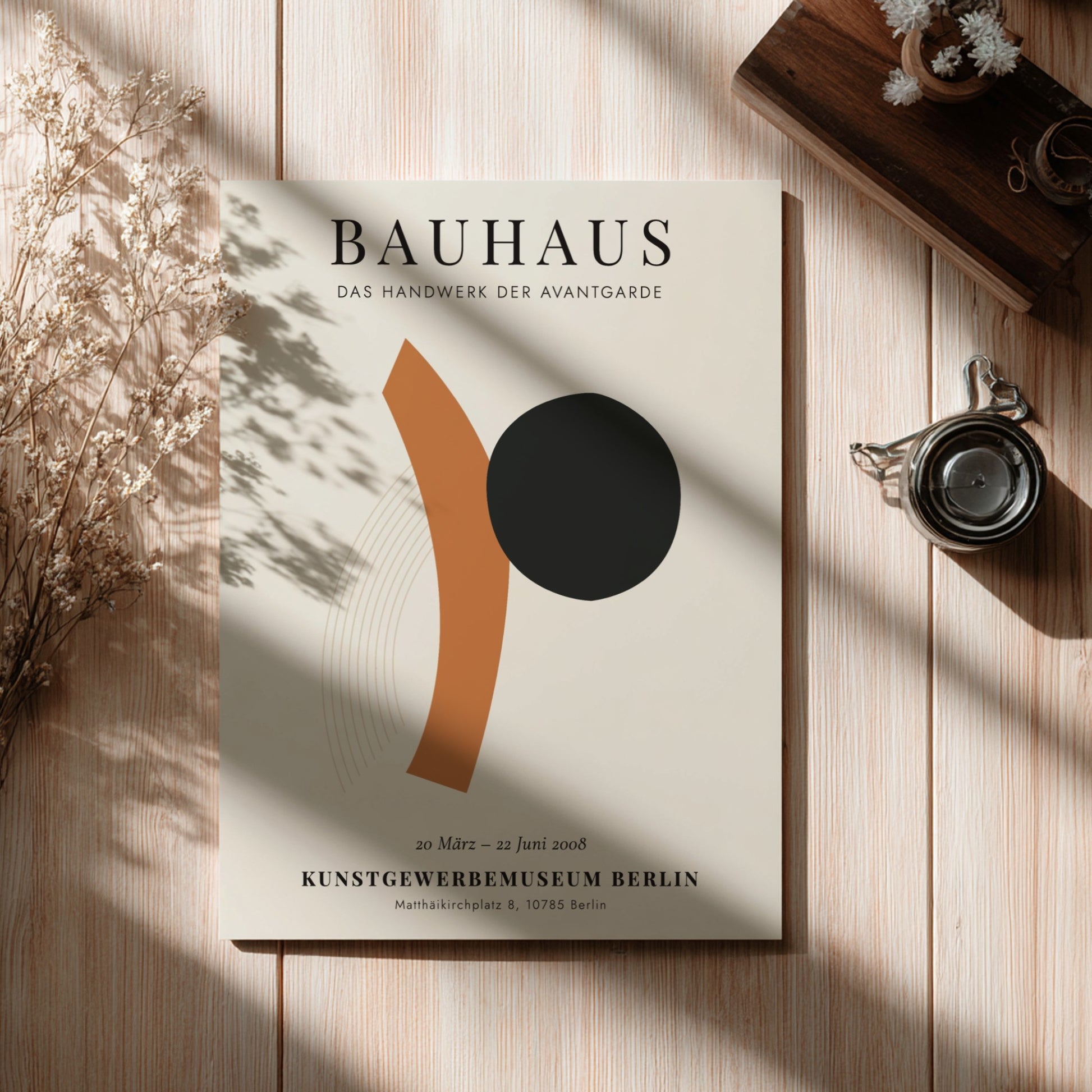 Bauhaus poster featuring geometric shapes and bold colors, representing avant-garde design.