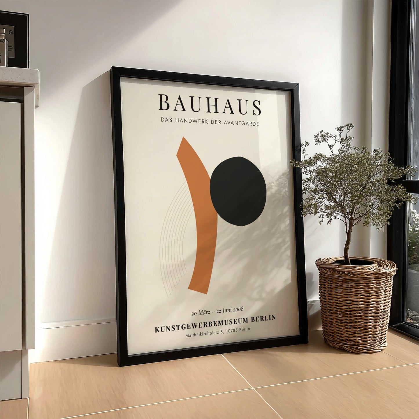Bauhaus poster featuring geometric shapes and bold colors, representing avant-garde design.