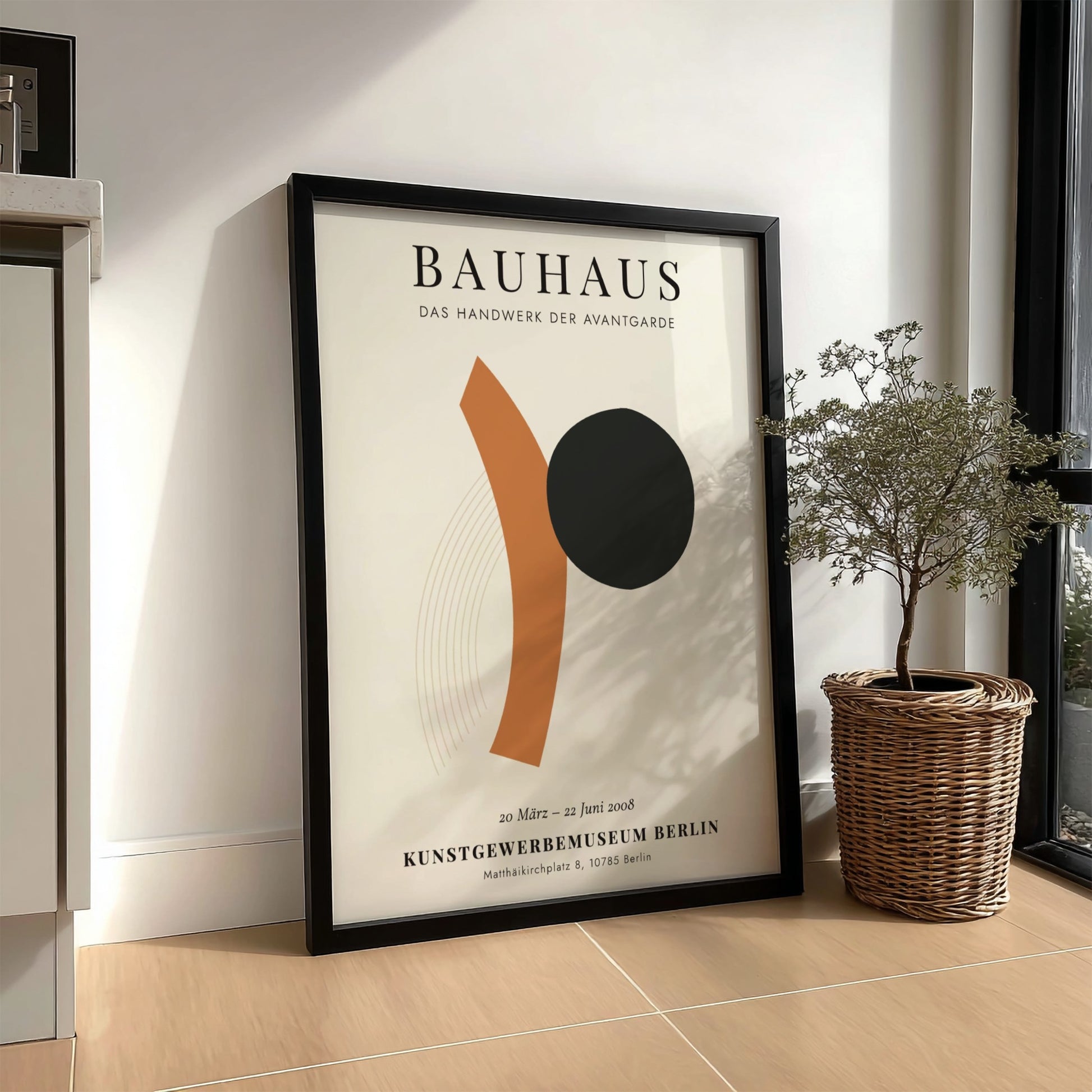 Bauhaus poster featuring geometric shapes and bold colors, representing avant-garde design.