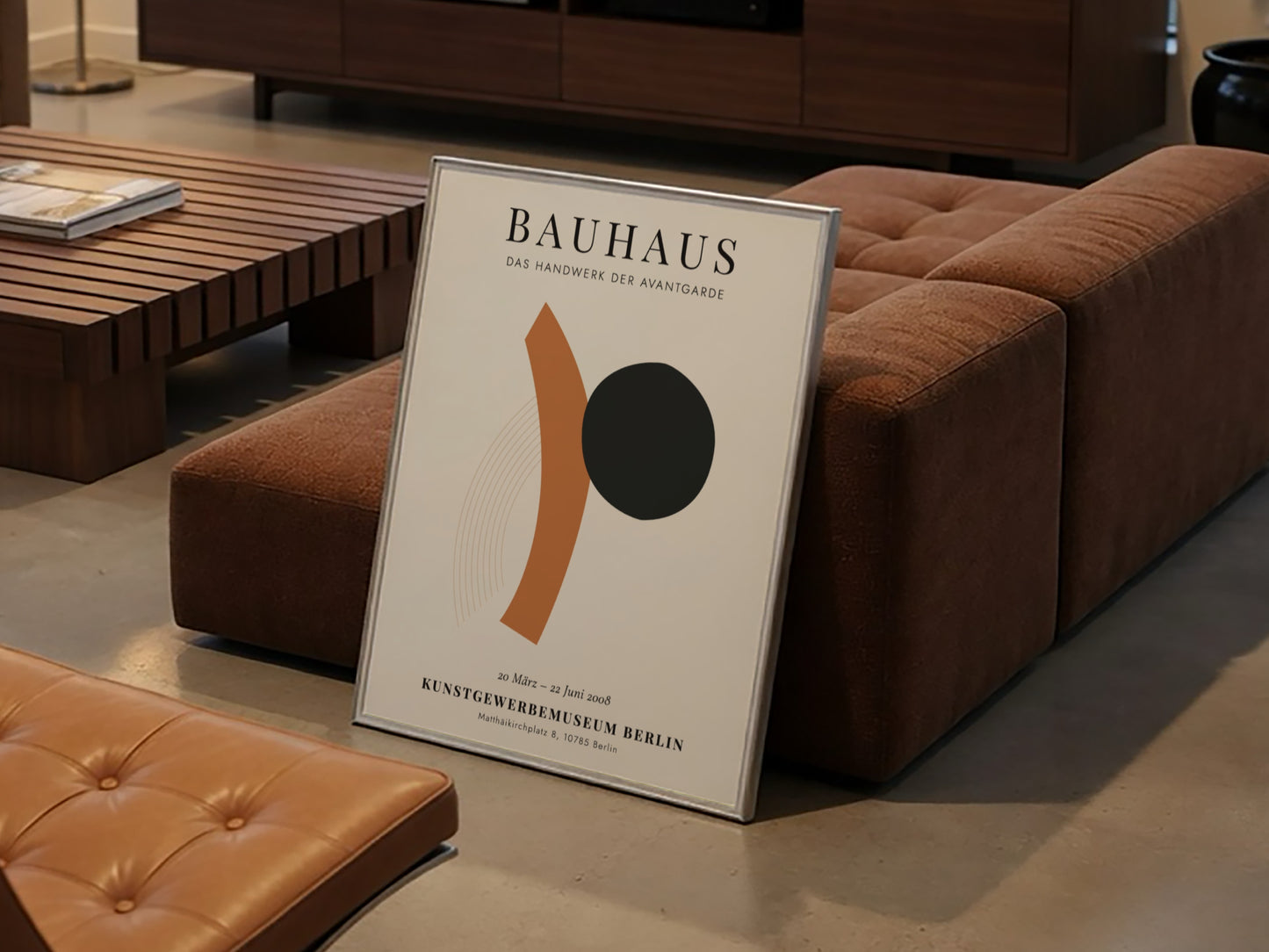 Bauhaus poster featuring geometric shapes and bold colors, representing avant-garde design.