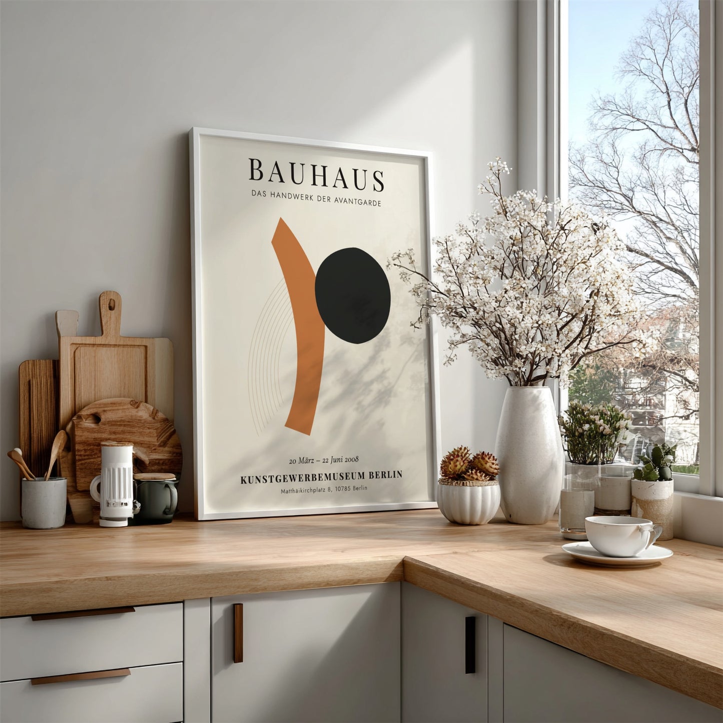 Bauhaus poster featuring geometric shapes and bold colors, representing avant-garde design.