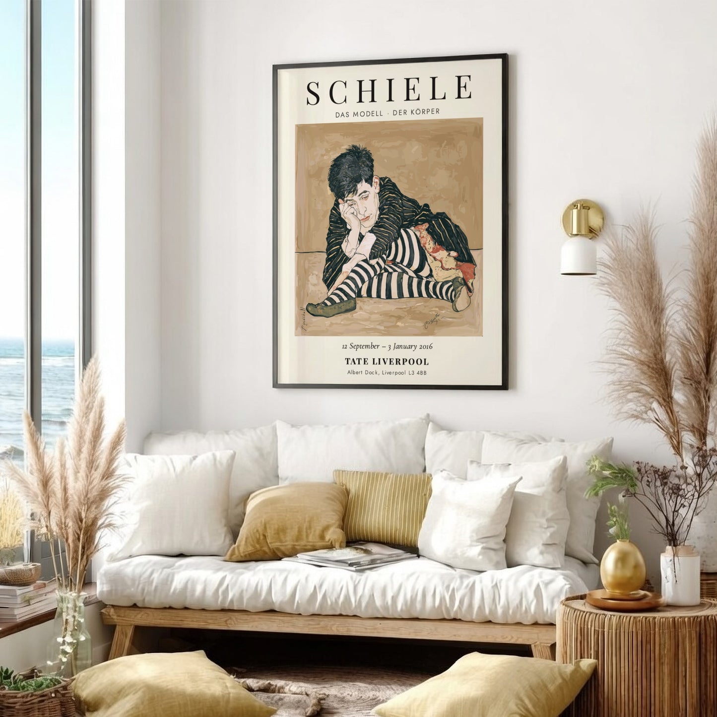Egon Schiele exhibition poster featuring Das Modell - Der Körper with bold colors and expressionist style.
