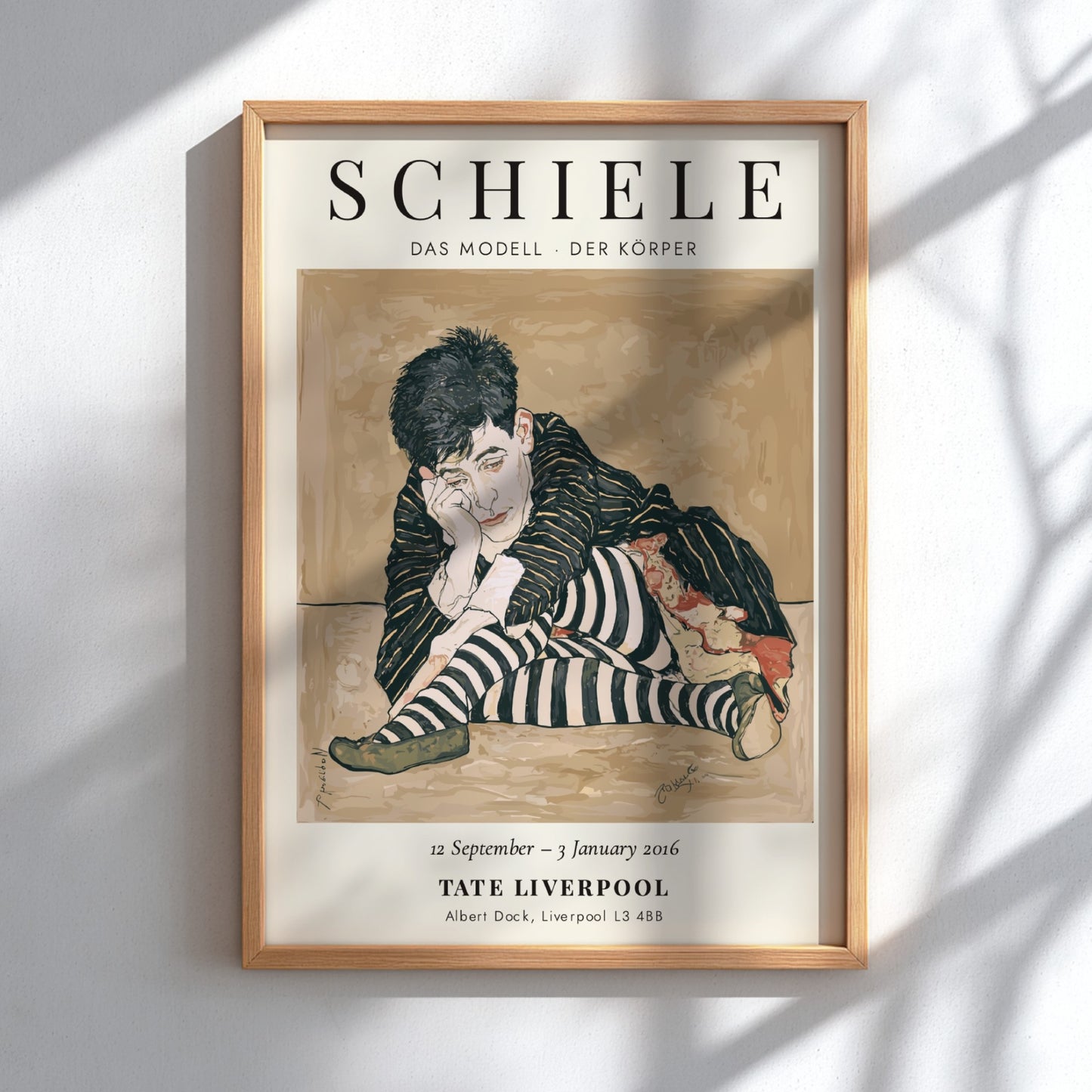 Egon Schiele exhibition poster featuring Das Modell - Der Körper with bold colors and expressionist style.
