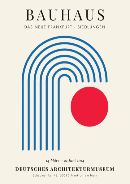Bauhaus poster featuring geometric shapes and a red circle, modern design art