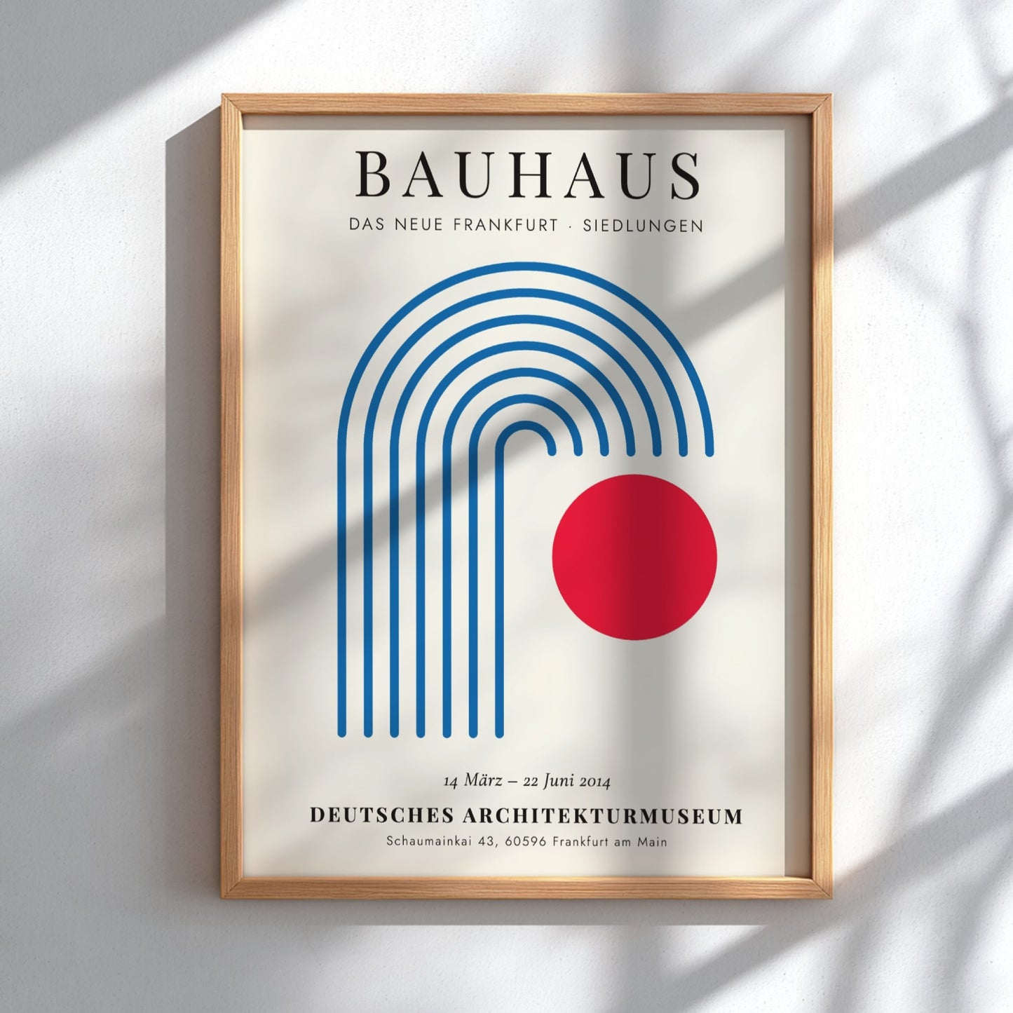 Bauhaus poster featuring geometric shapes and a red circle, modern design art