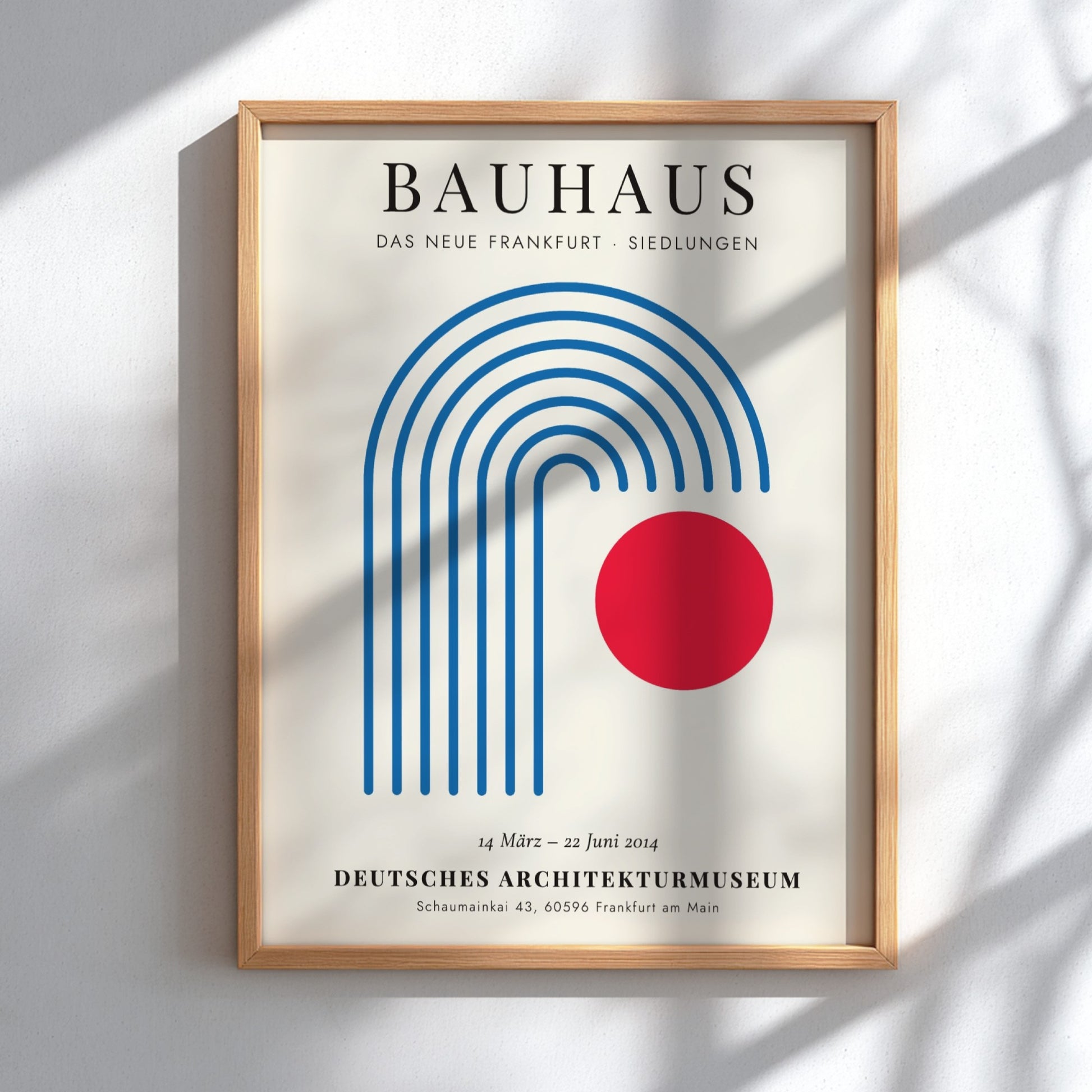 Bauhaus poster featuring geometric shapes and a red circle, modern design art