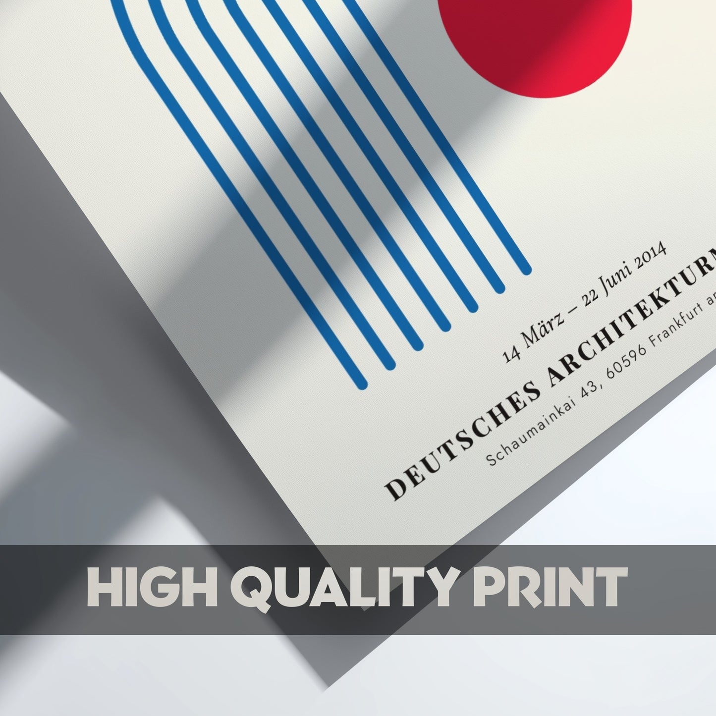 Bauhaus poster featuring geometric shapes and a red circle, modern design art