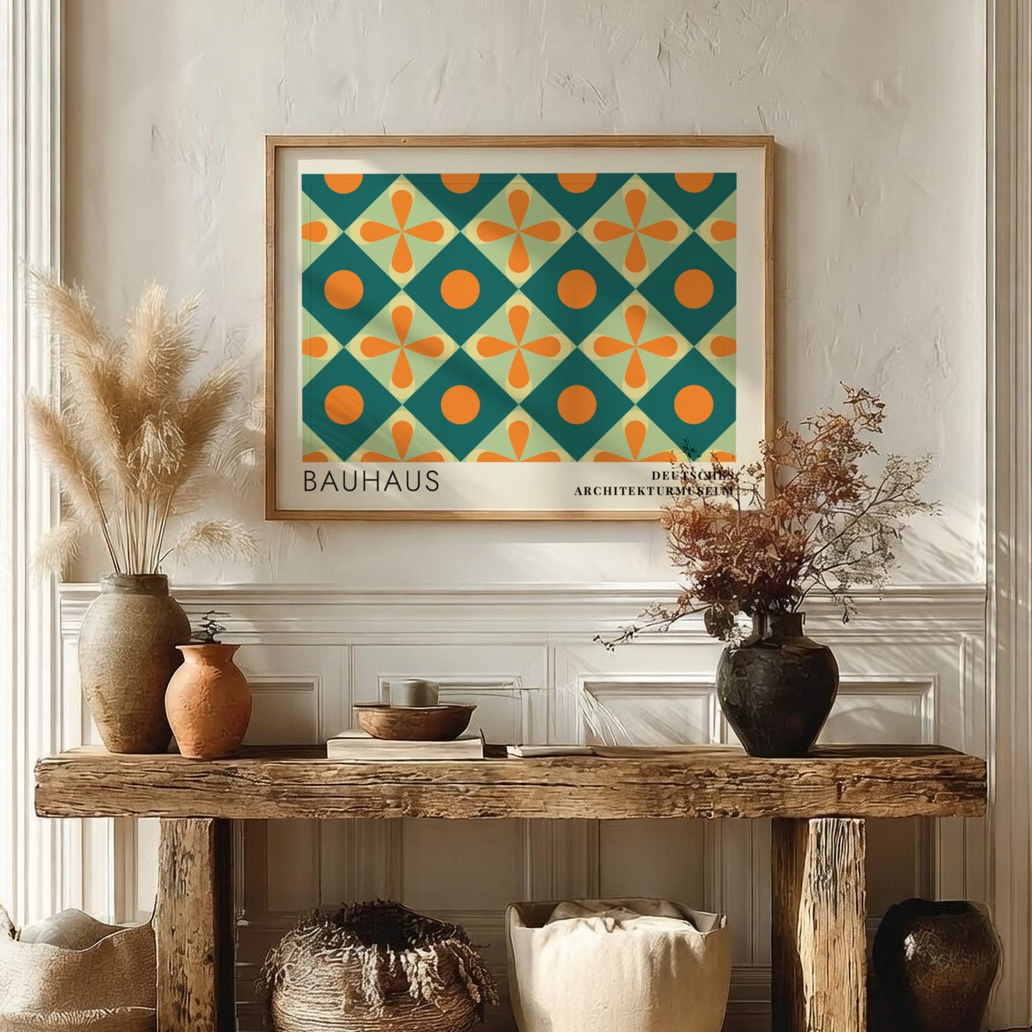 Wall art poster featuring Bauhaus Deutsches Architekturmuseum text with Das Neue Frankfurt geometric pattern