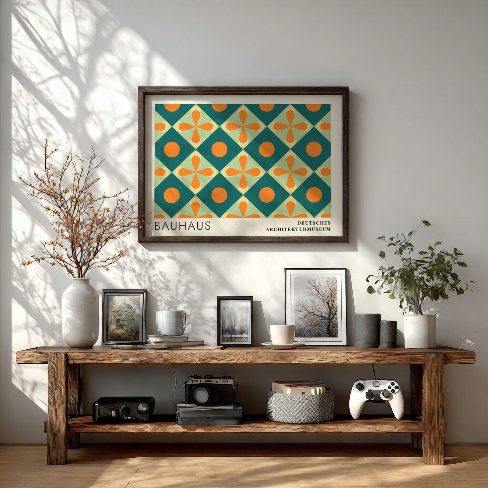 Wall art poster featuring Bauhaus Deutsches Architekturmuseum text with Das Neue Frankfurt geometric pattern