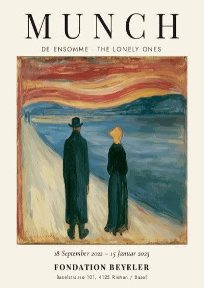 Edvard Munch poster featuring De Ensomme - The Lonely Ones with vibrant colors and emotional scene