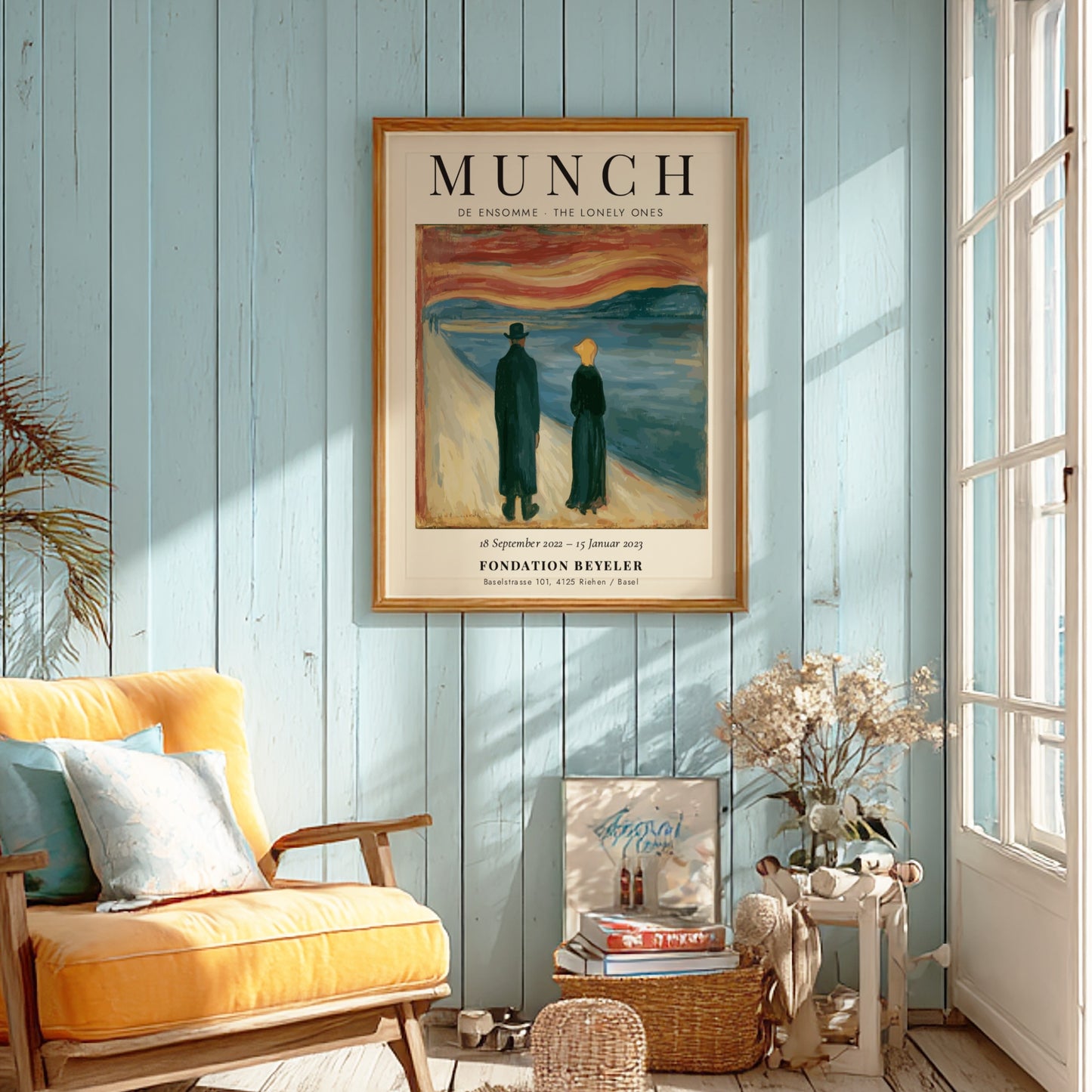Edvard Munch poster featuring De Ensomme - The Lonely Ones with vibrant colors and emotional scene