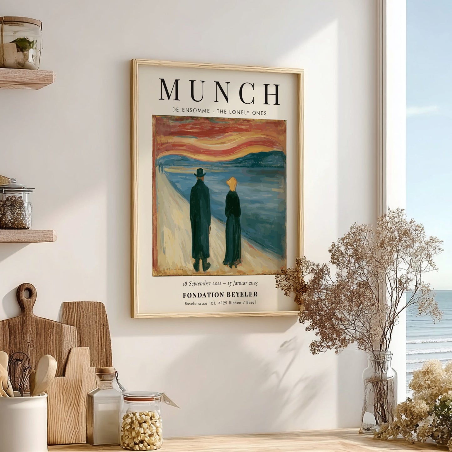 Edvard Munch poster featuring De Ensomme - The Lonely Ones with vibrant colors and emotional scene