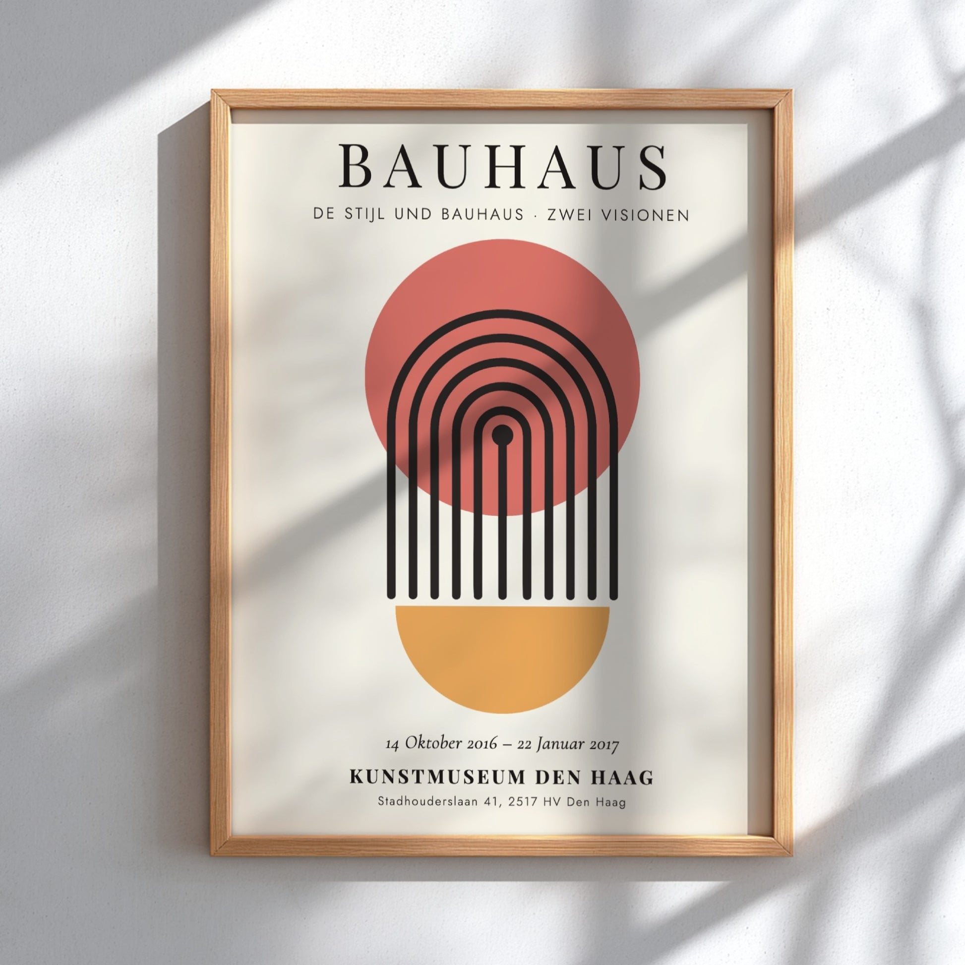 Bauhaus poster featuring geometric shapes and a warm color palette, modern design for wall decor