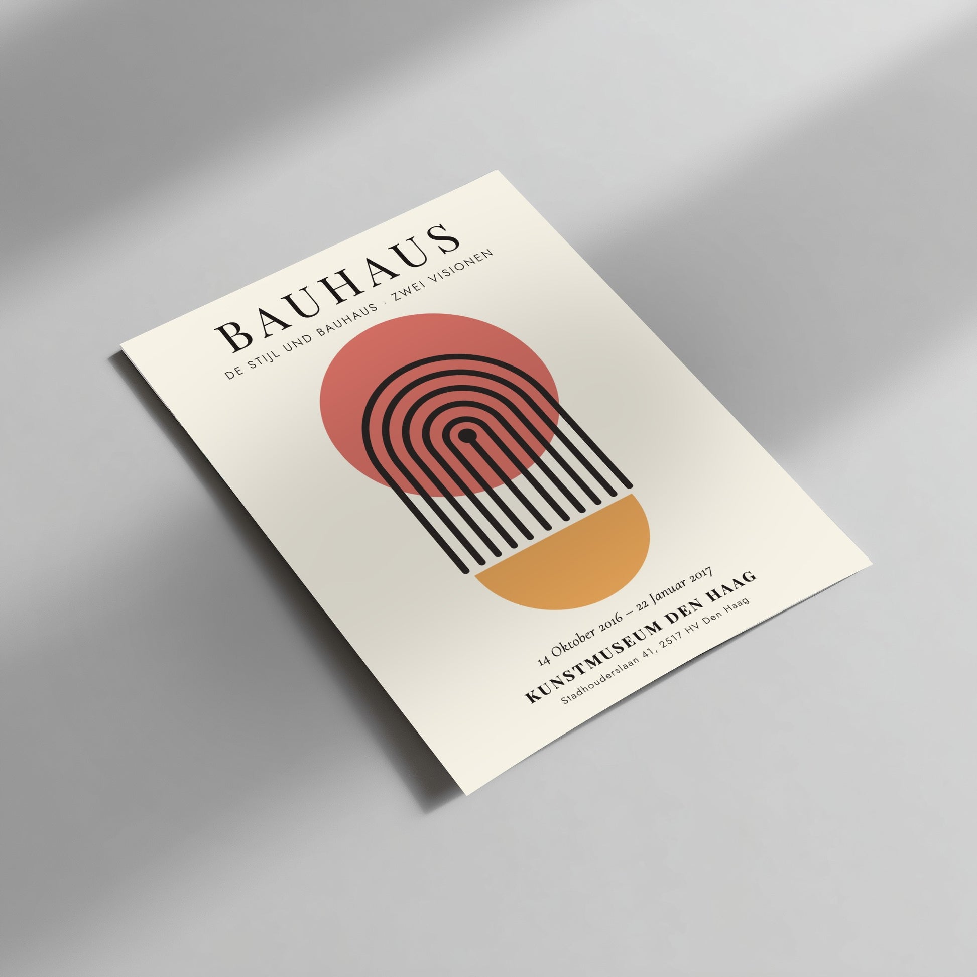 Bauhaus poster featuring geometric shapes and a warm color palette, modern design for wall decor