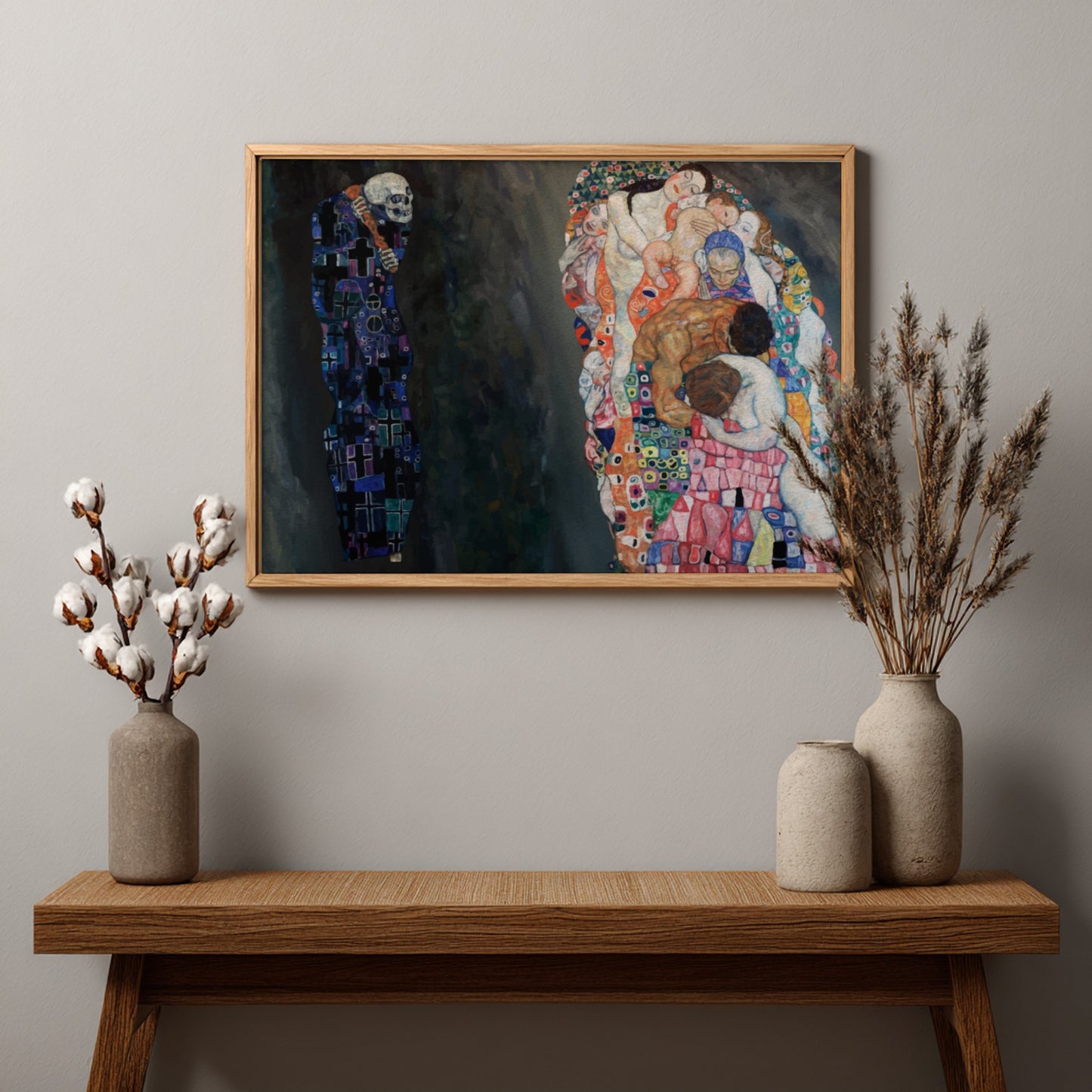 Death and Life poster featuring vibrant expressionist colors and Klimt's intricate style, perfect for wall