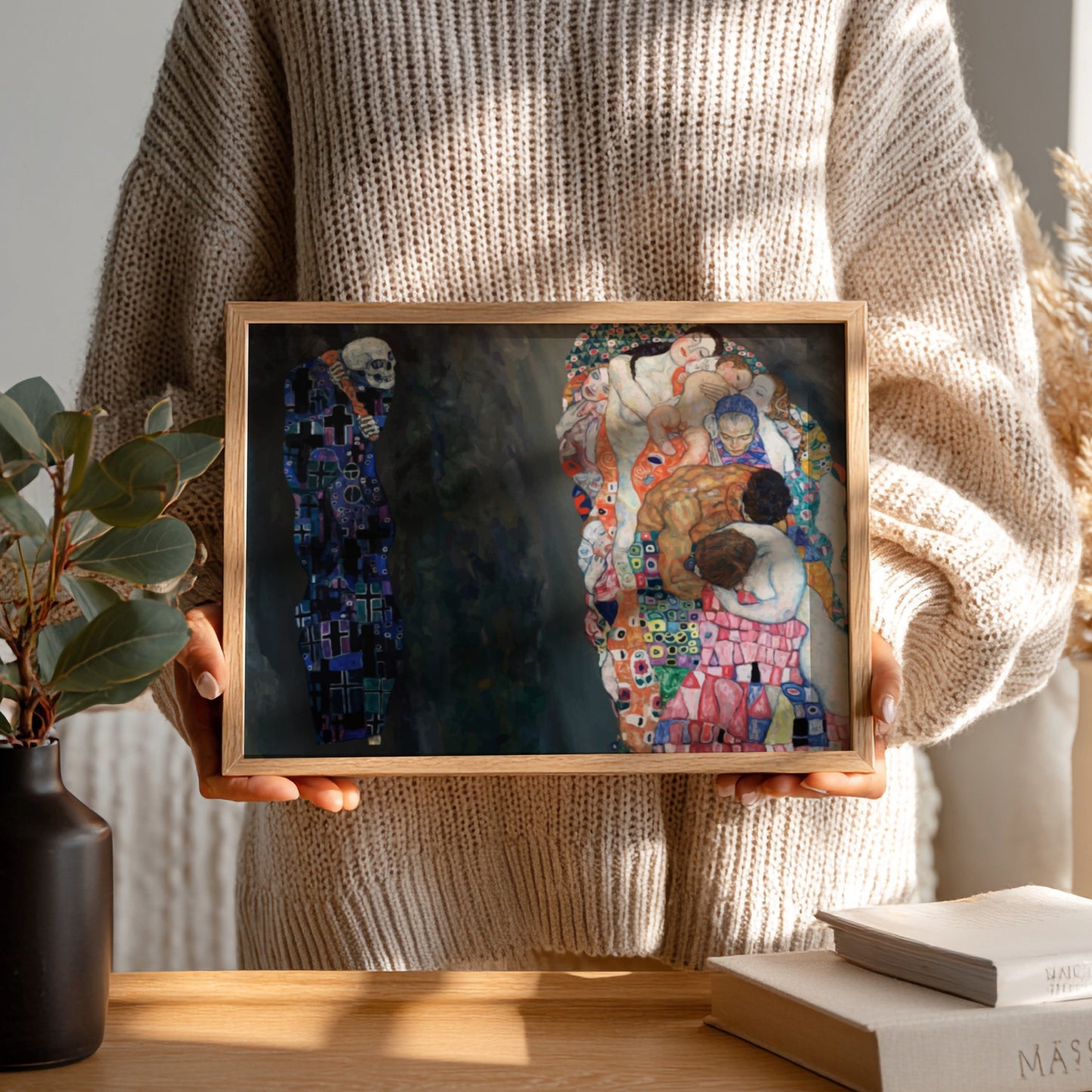 Death and Life poster featuring vibrant expressionist colors and Klimt's intricate style, perfect for wall