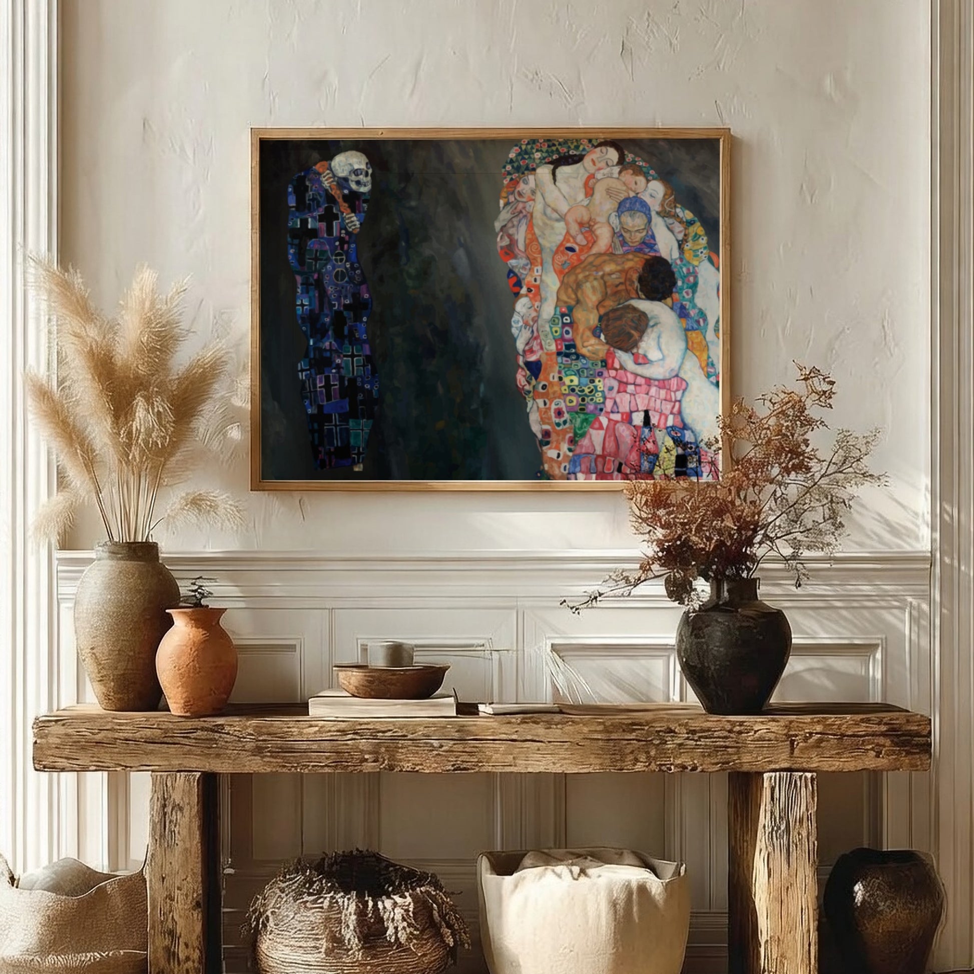 Death and Life poster featuring vibrant expressionist colors and Klimt's intricate style, perfect for wall