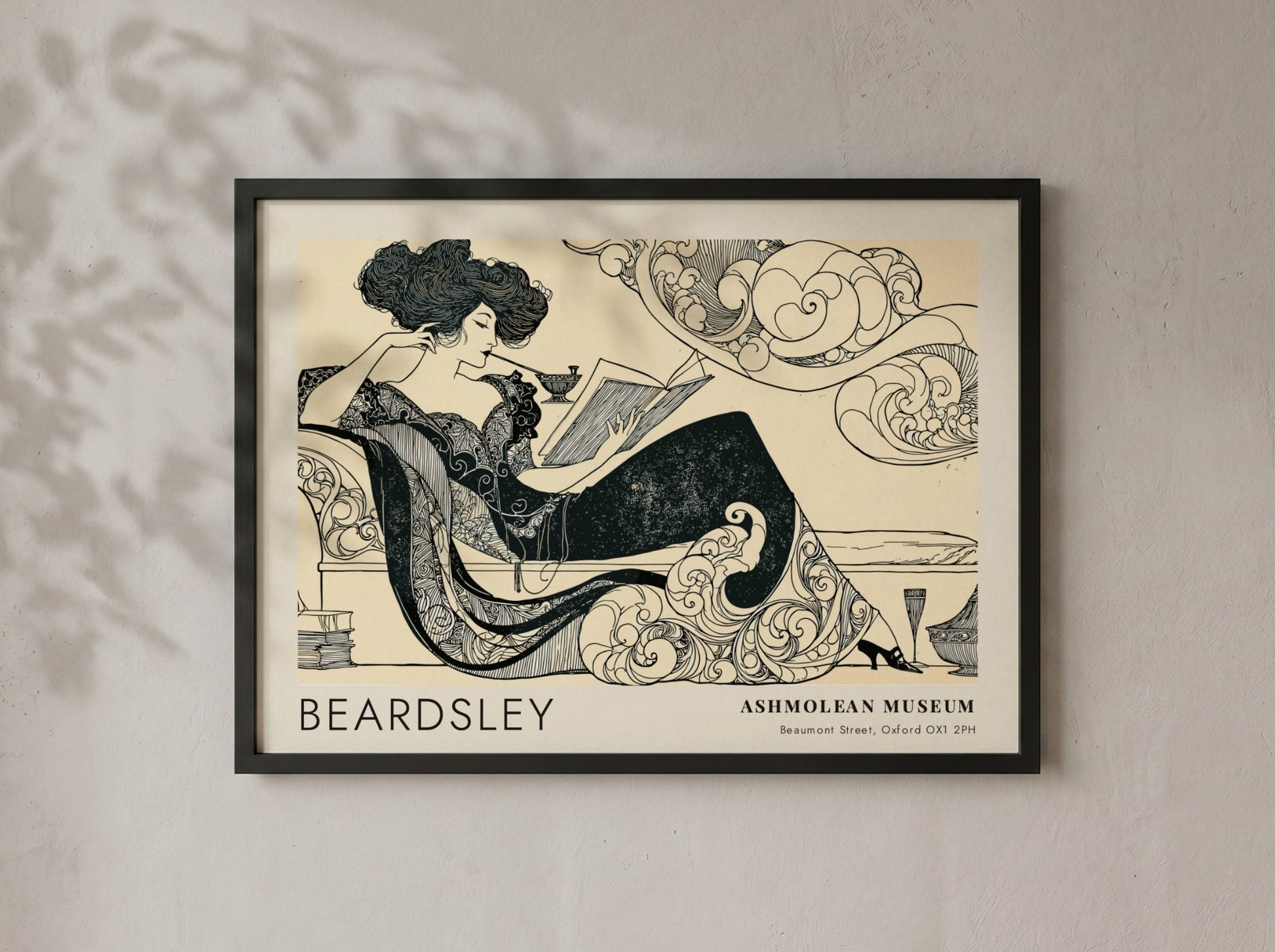 Wall art poster featuring Aubrey Beardsley Decadence illustration on a cream background framed.