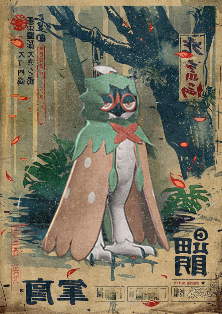 Decidueye Poster: Japanese Style Legendary Pokemon Inspired Anime Artwork, Pokemon TCG Decidueye