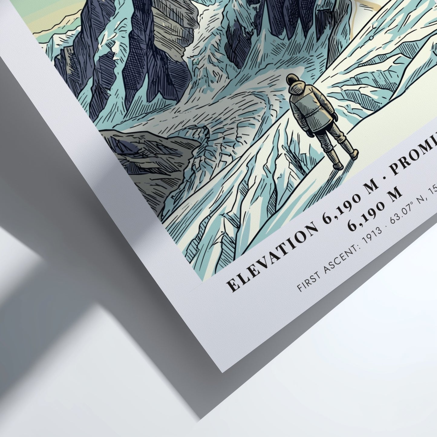 Poster of Denali in the Alaska Range with a climber looking at mountains