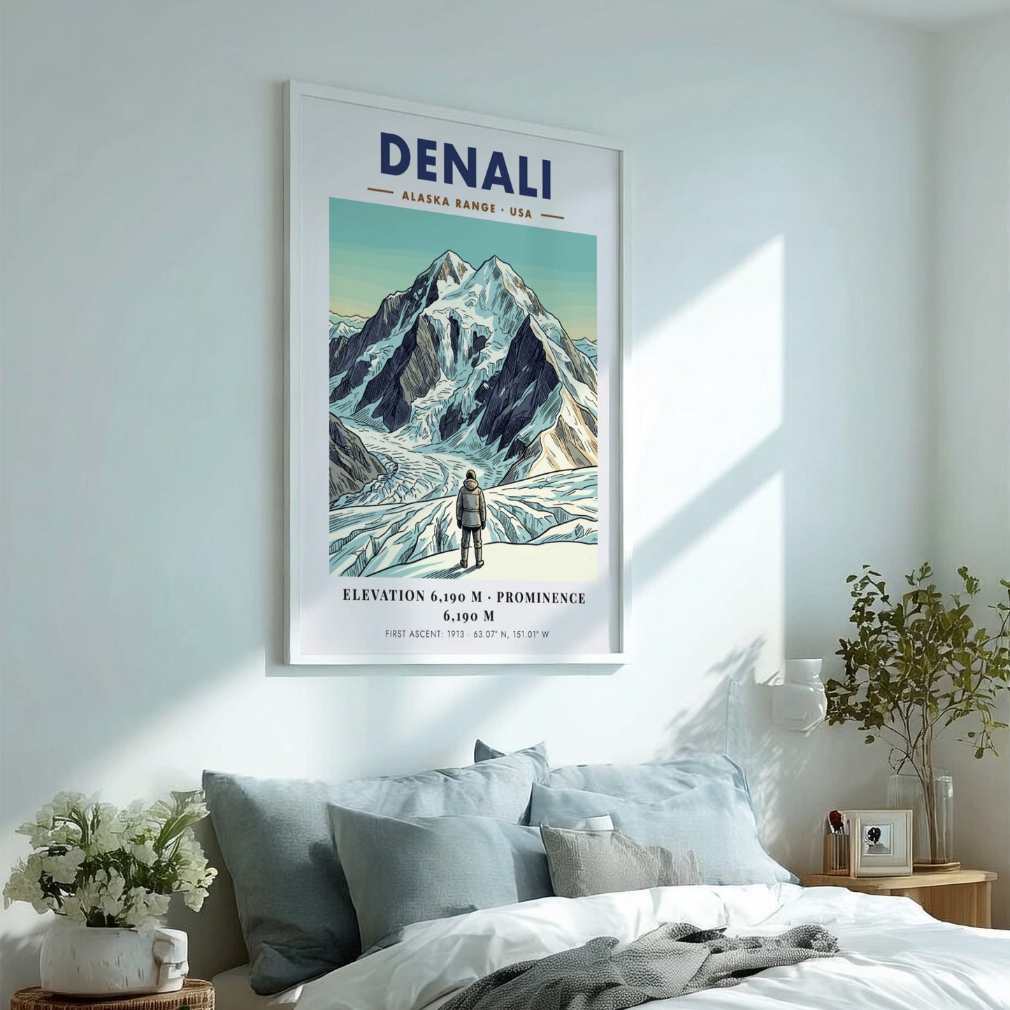 Poster of Denali in the Alaska Range with a climber looking at mountains