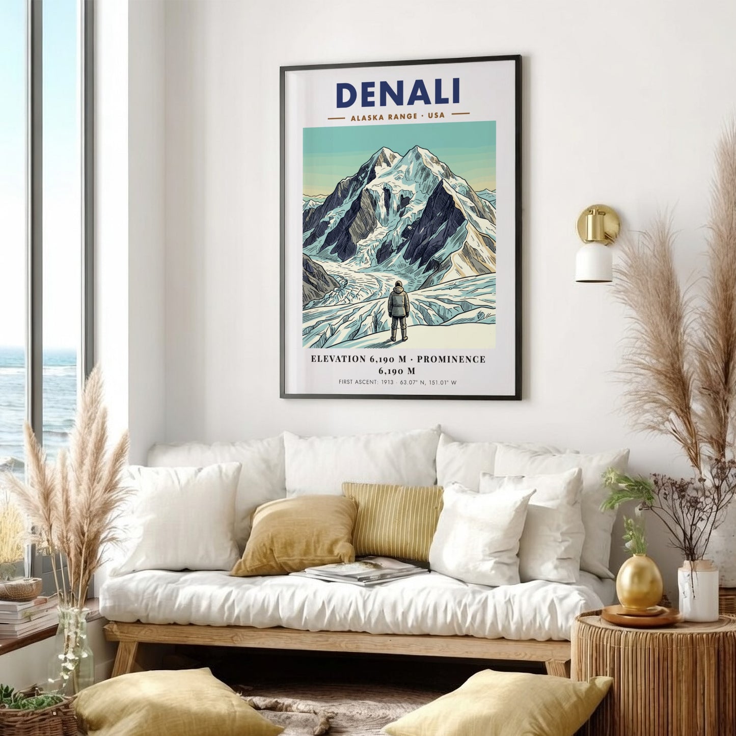 Poster of Denali in the Alaska Range with a climber looking at mountains