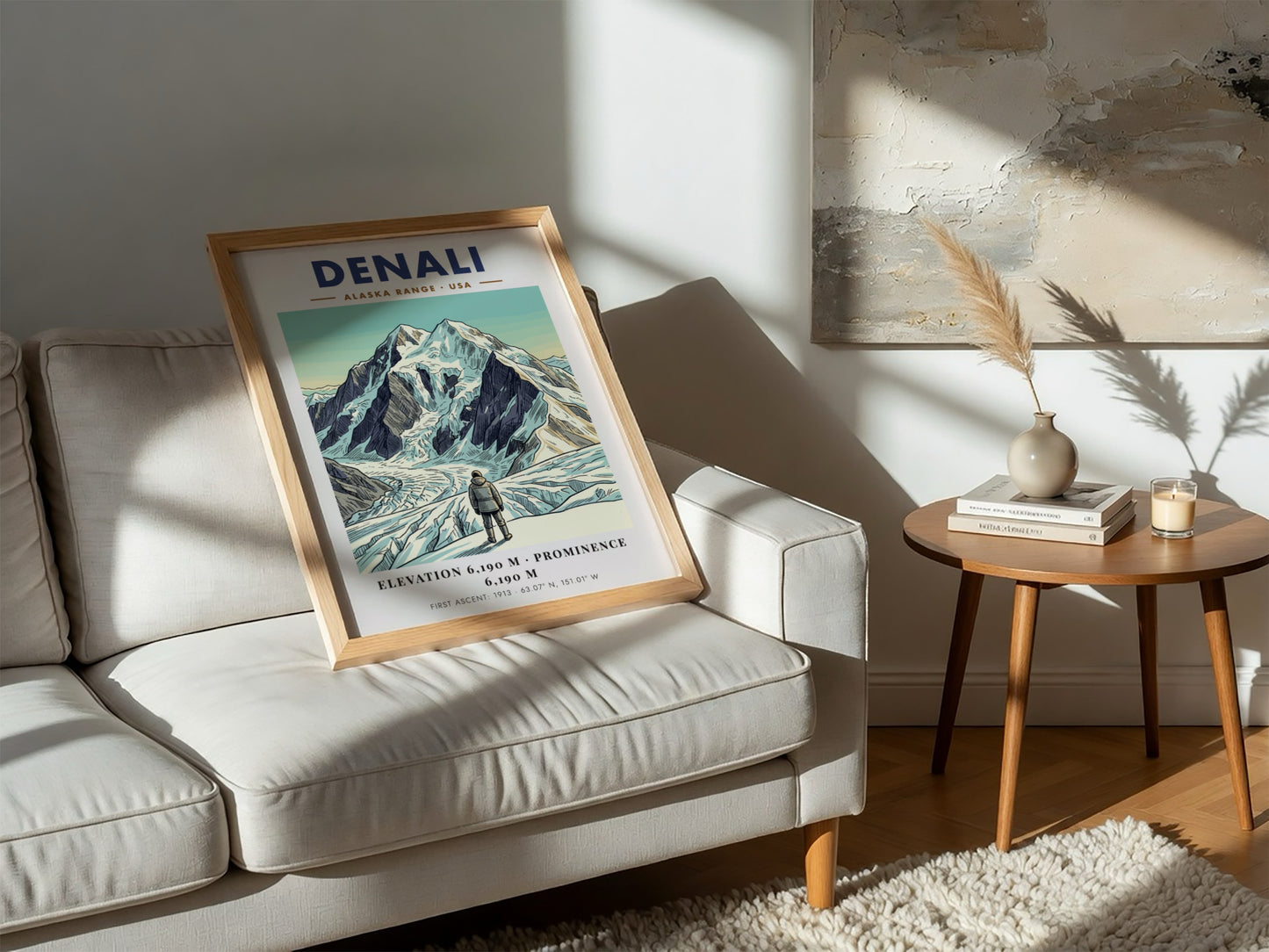 Poster of Denali in the Alaska Range with a climber looking at mountains