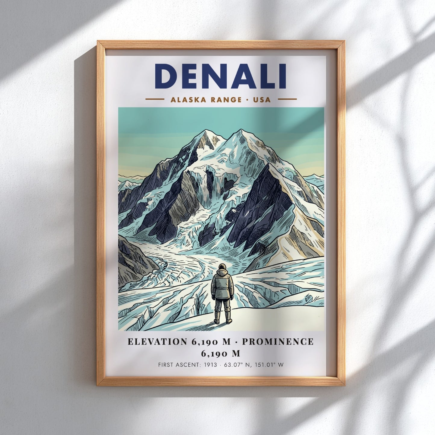 Poster of Denali in the Alaska Range with a climber looking at mountains