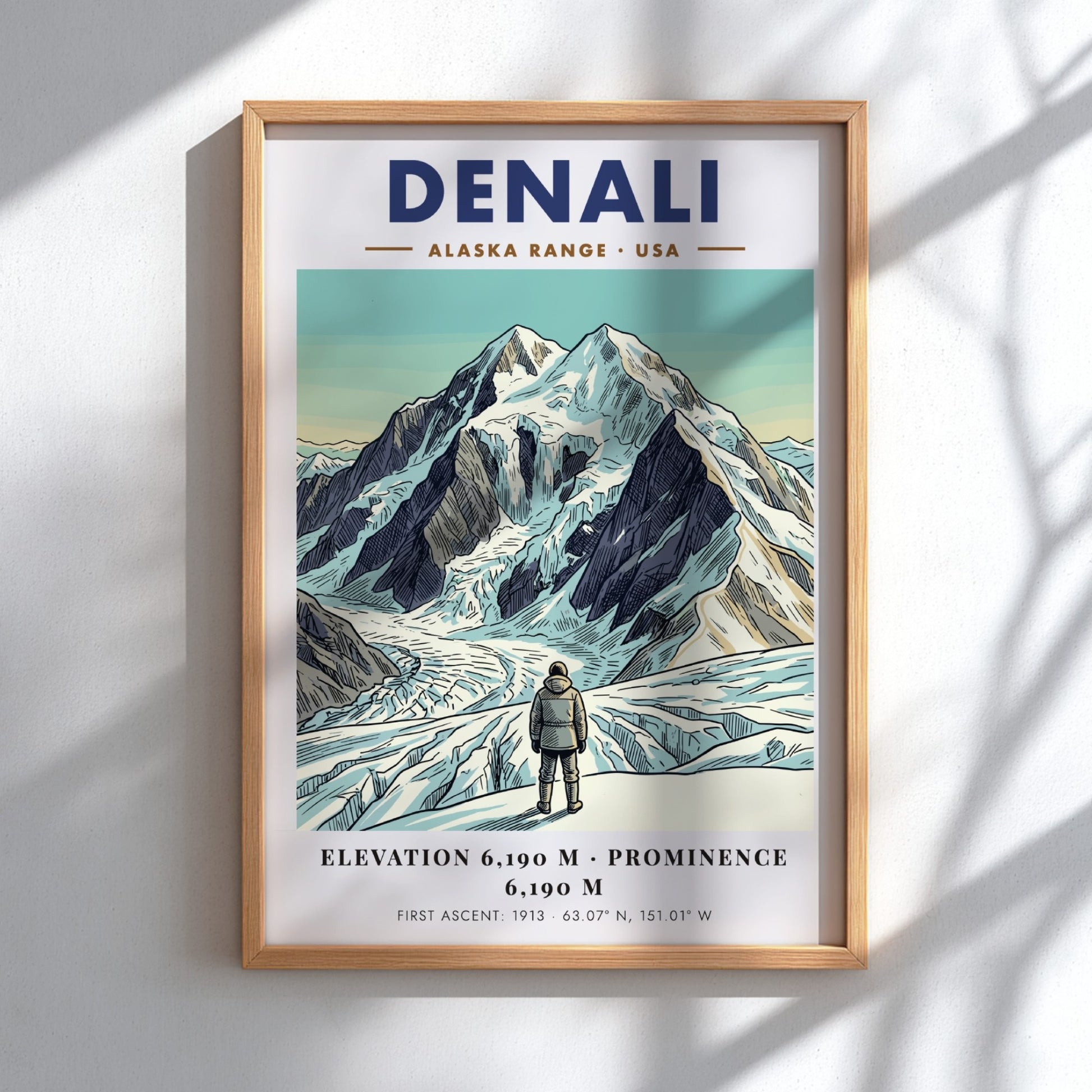 Poster of Denali in the Alaska Range with a climber looking at mountains
